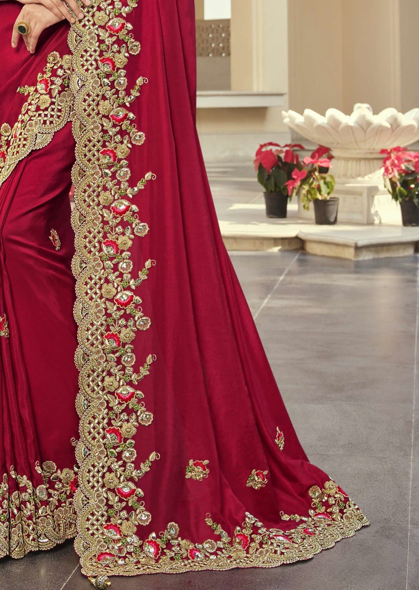 Handwork Red Designer Saree