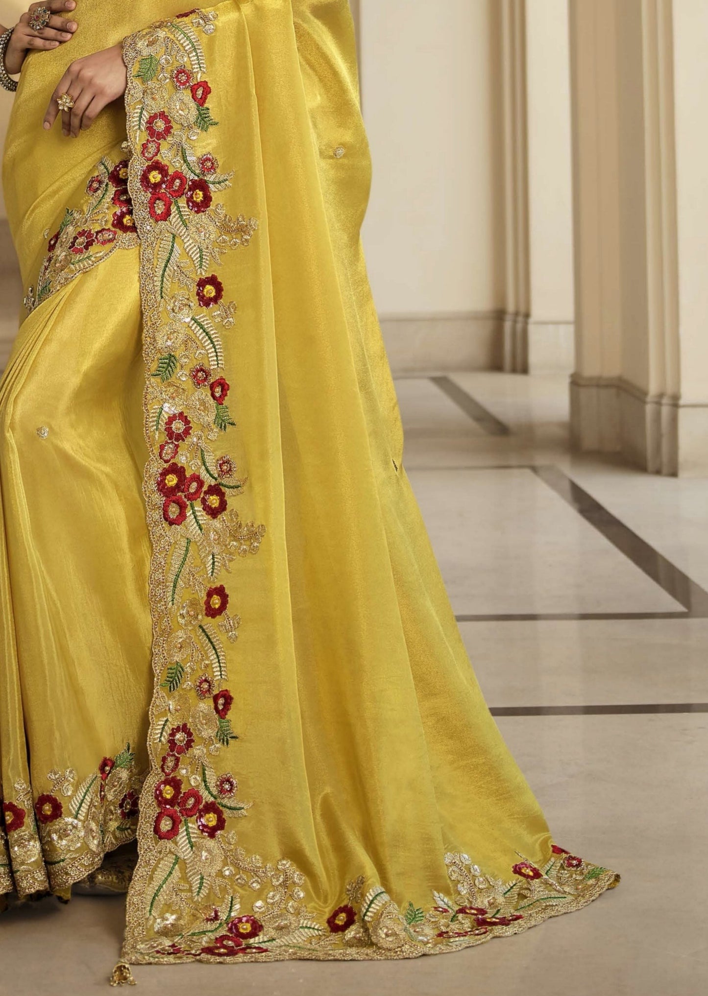 Yellow Organza Designer Handwork Saree