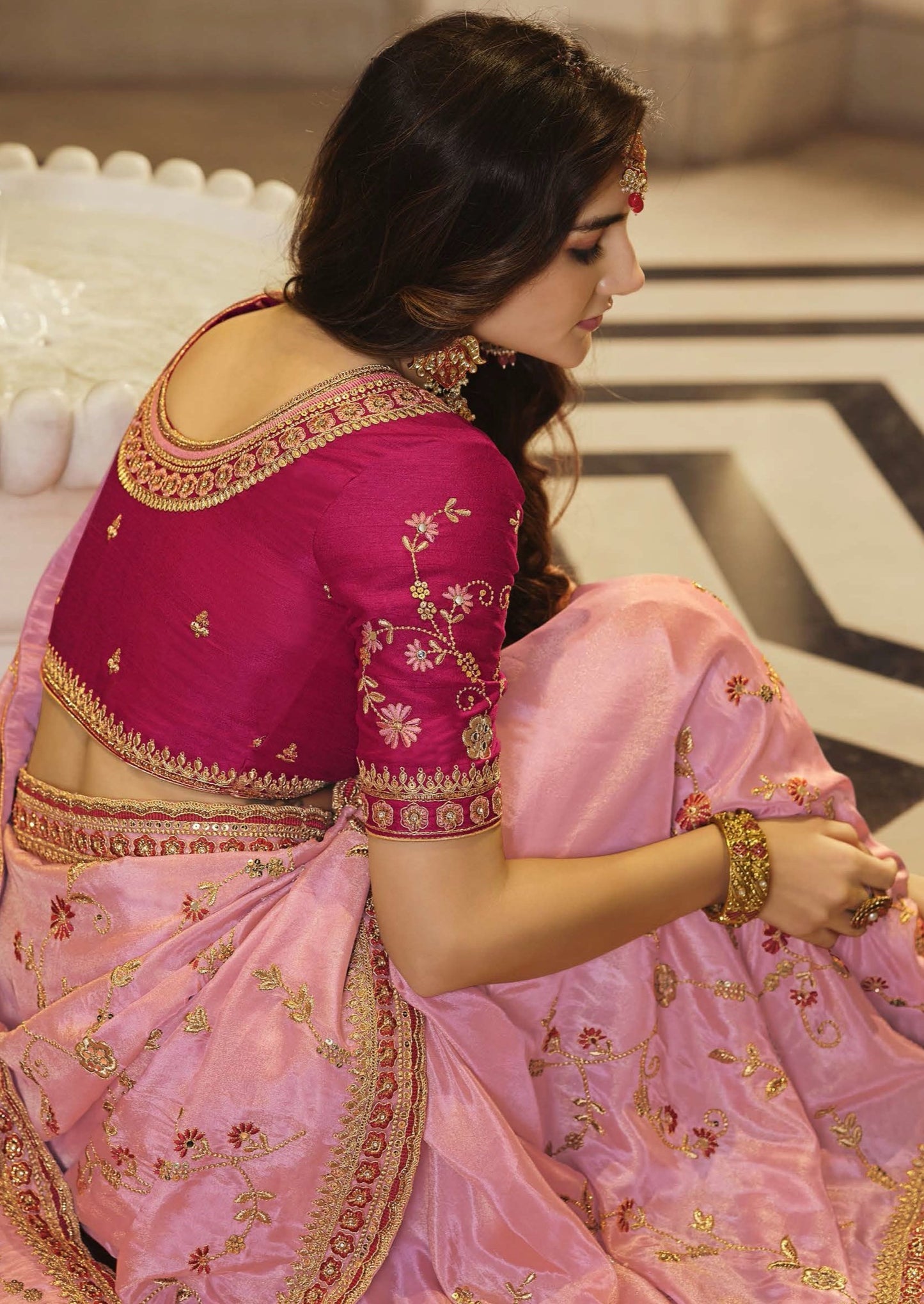 Soft Organza Blush Pink Designer Saree