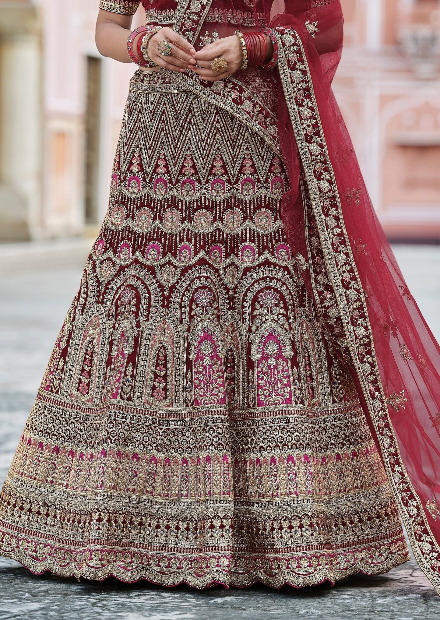 Maroon Red Bridal Lehenga Choli With Dupatta