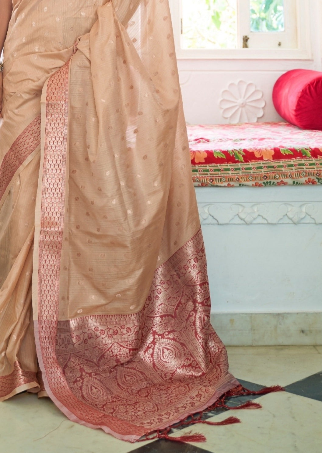 Soft Silk Beige Saree with Zari Border