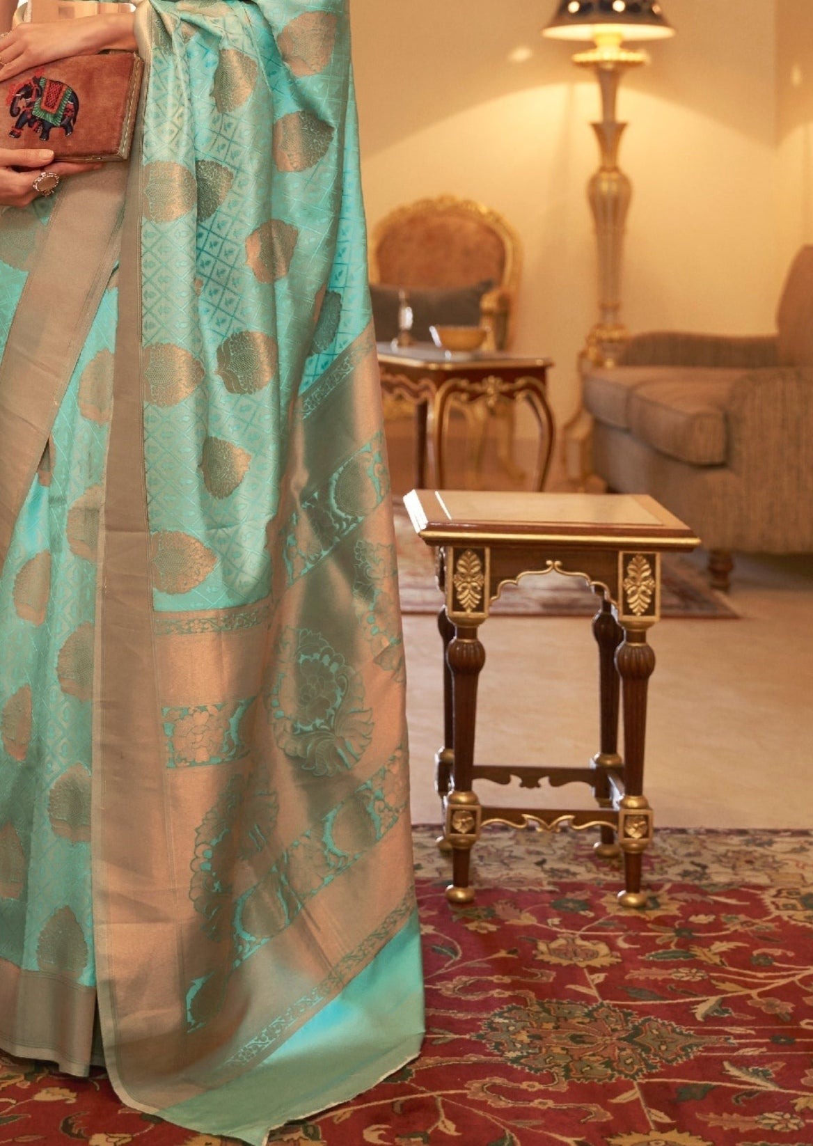 Copper Zari Handloom Silk Sea Green Banarasi Saree