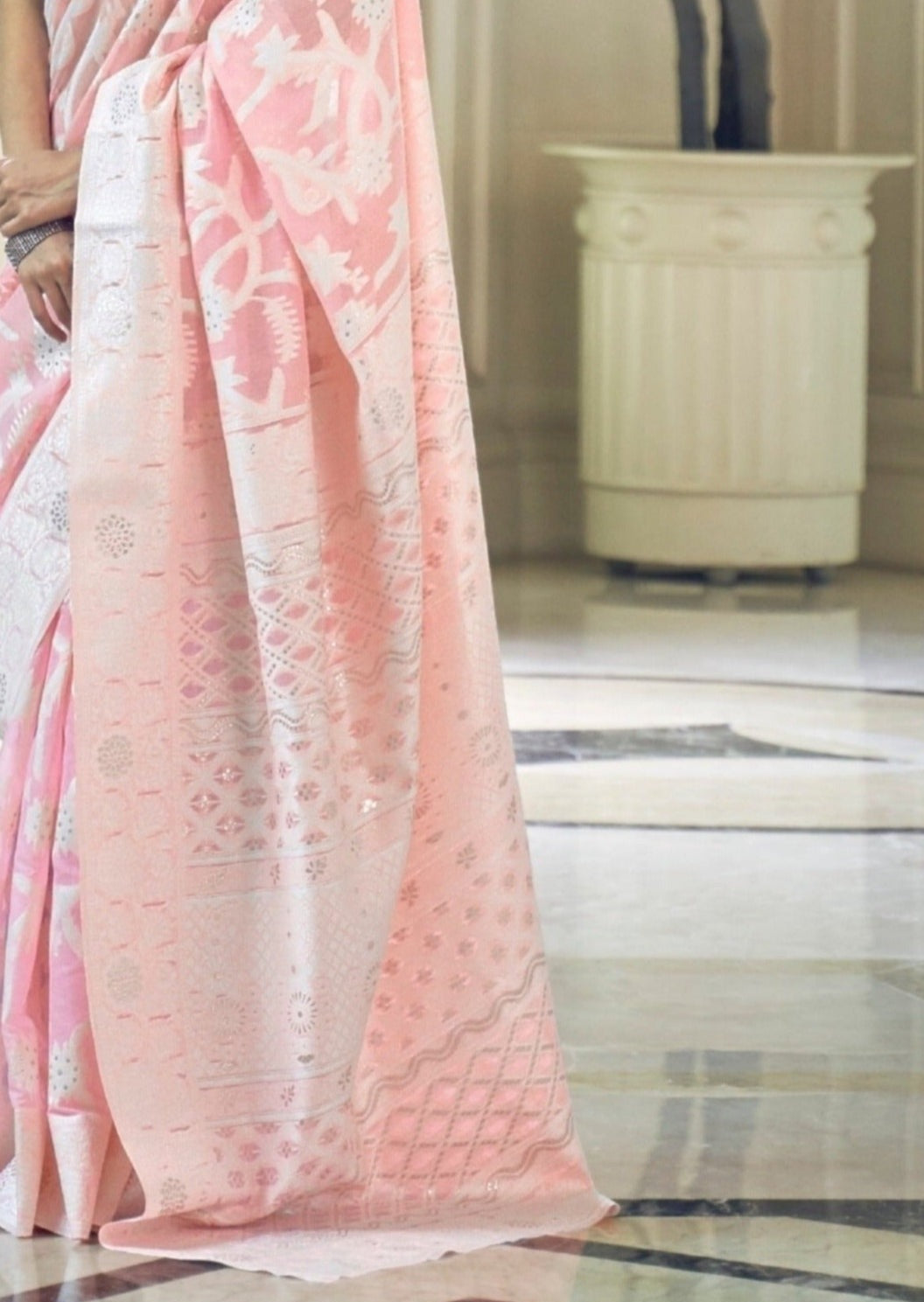 Lucknowi Chikankari Blush Pink Saree
