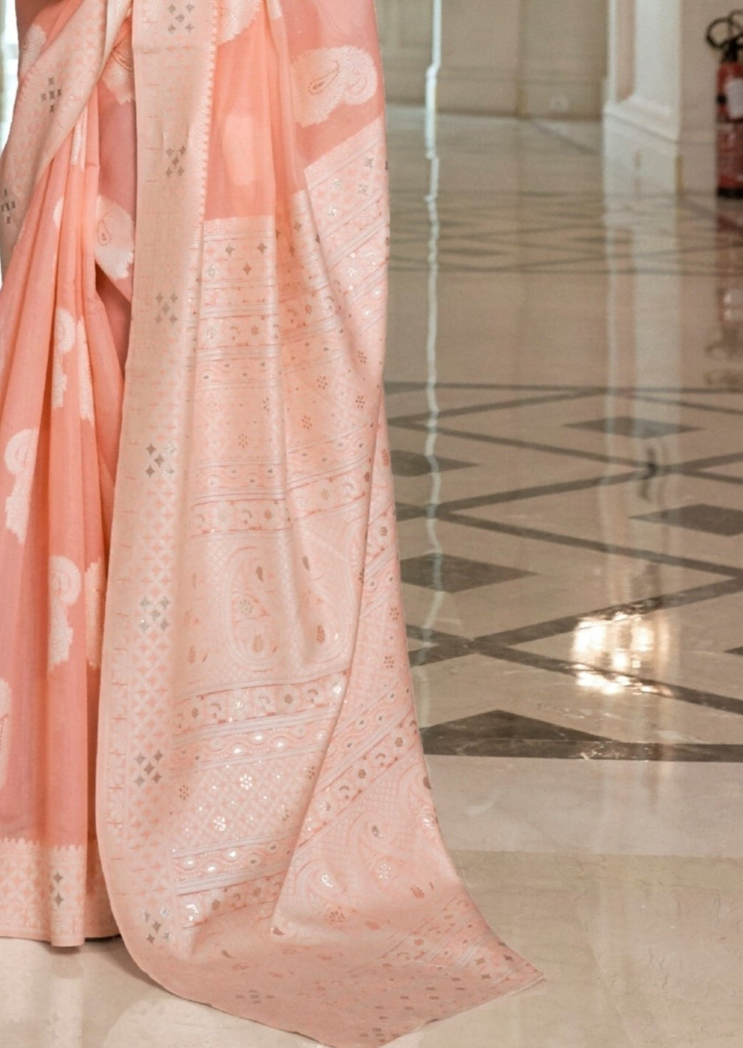 Lucknowi Chikankari Peach Saree