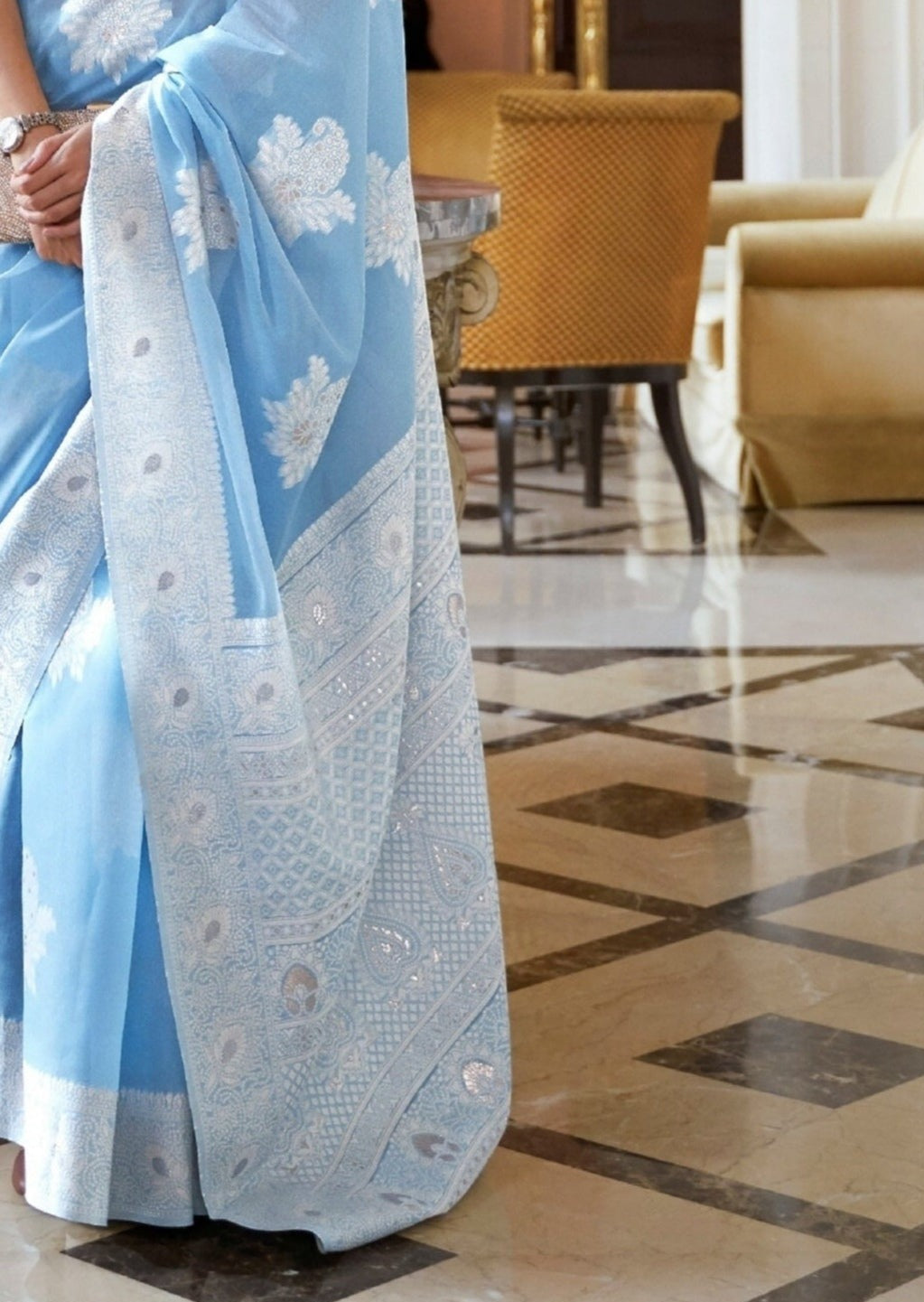 Lucknowi Chikankari Sky Blue Saree