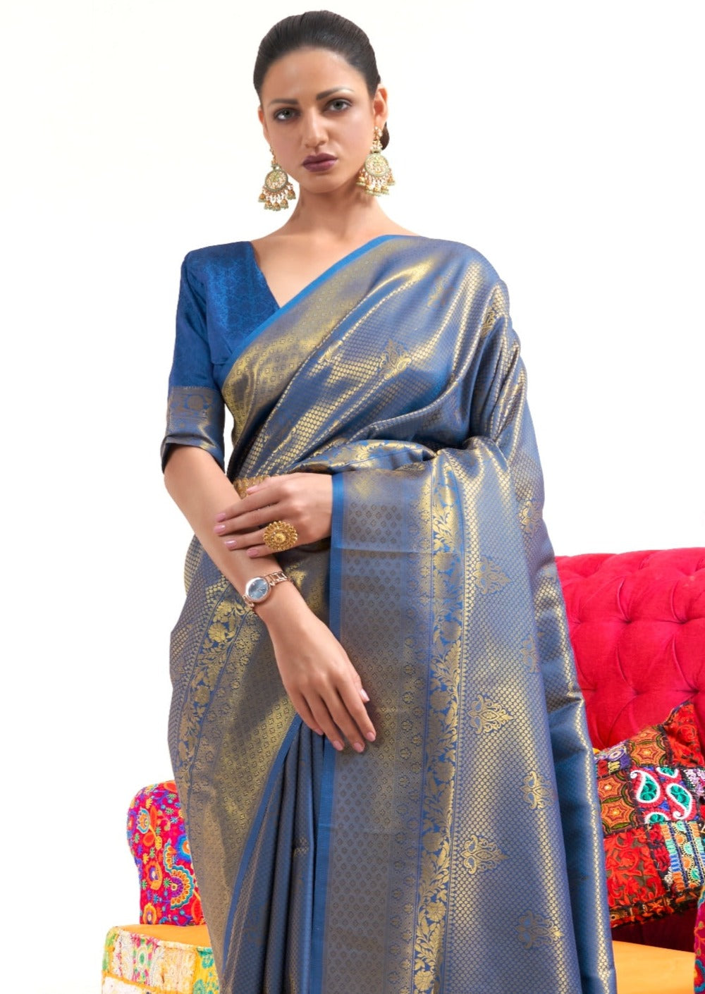 Pure Kanjivaram Silk Electric Blue Saree