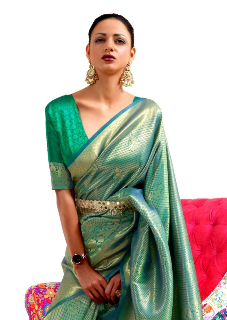 Pure Kanjivaram Silk Emerald Green Saree