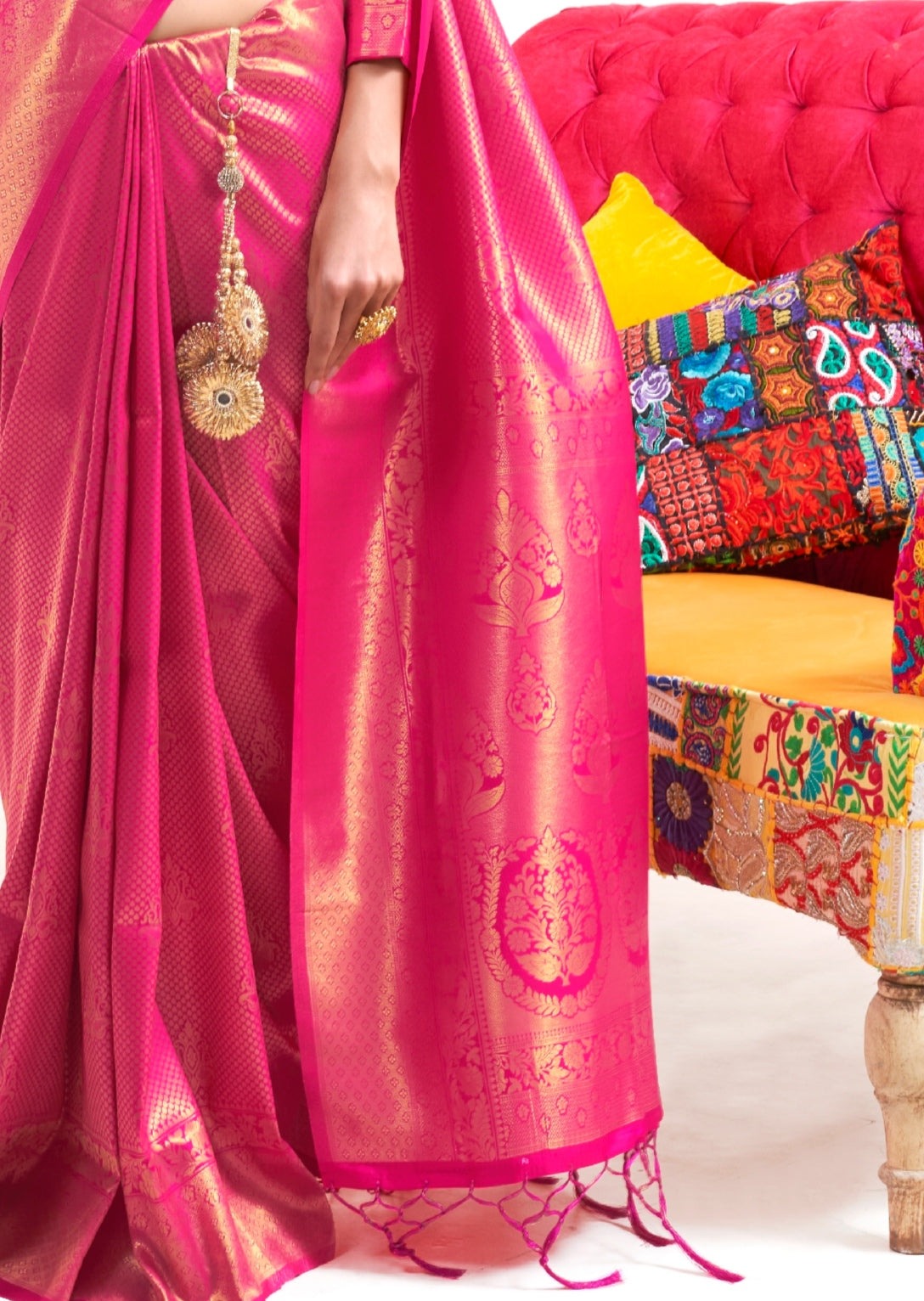 Pure Kanjivaram Silk Flamingo Pink Saree