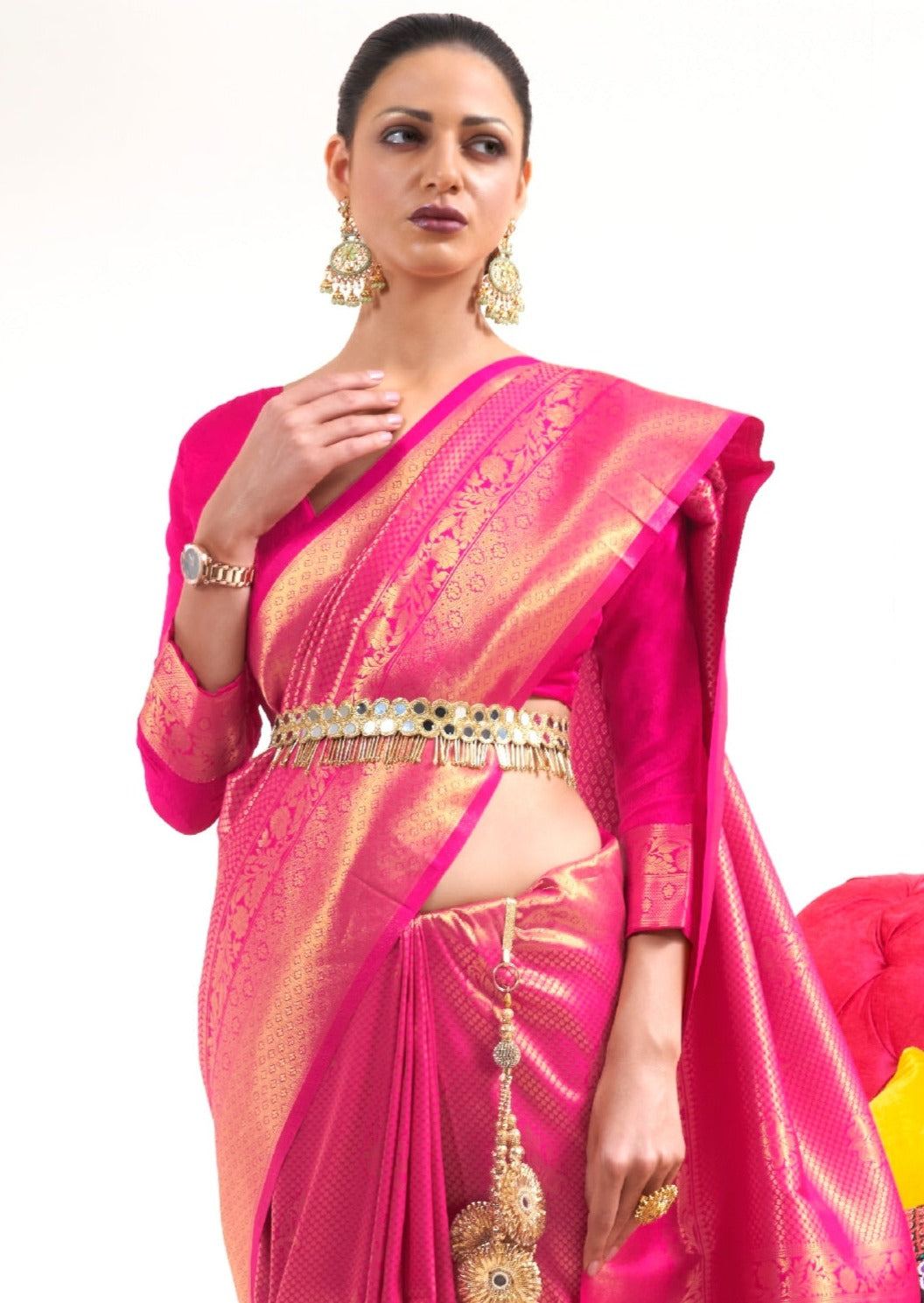 Pure Kanjivaram Silk Flamingo Pink Saree