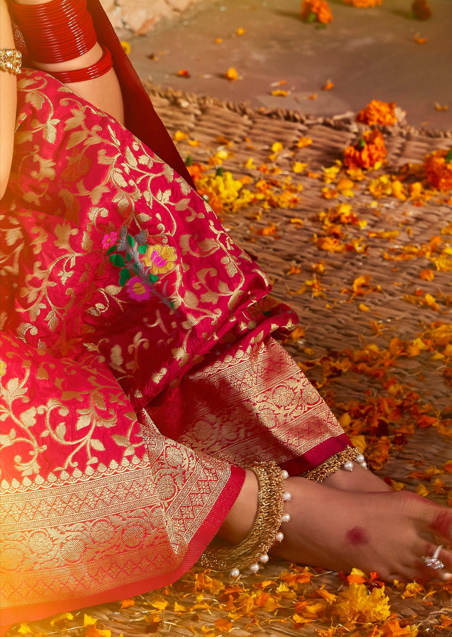 Pure Banarasi Silk Red Bridal Handloom Saree
