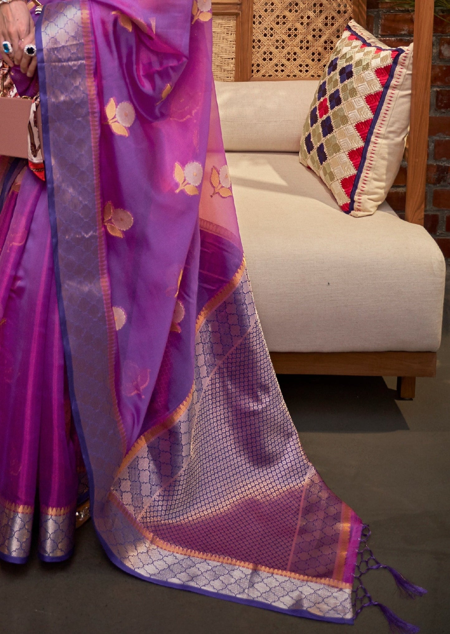 Pure Organza Magenta Pink Handloom Saree