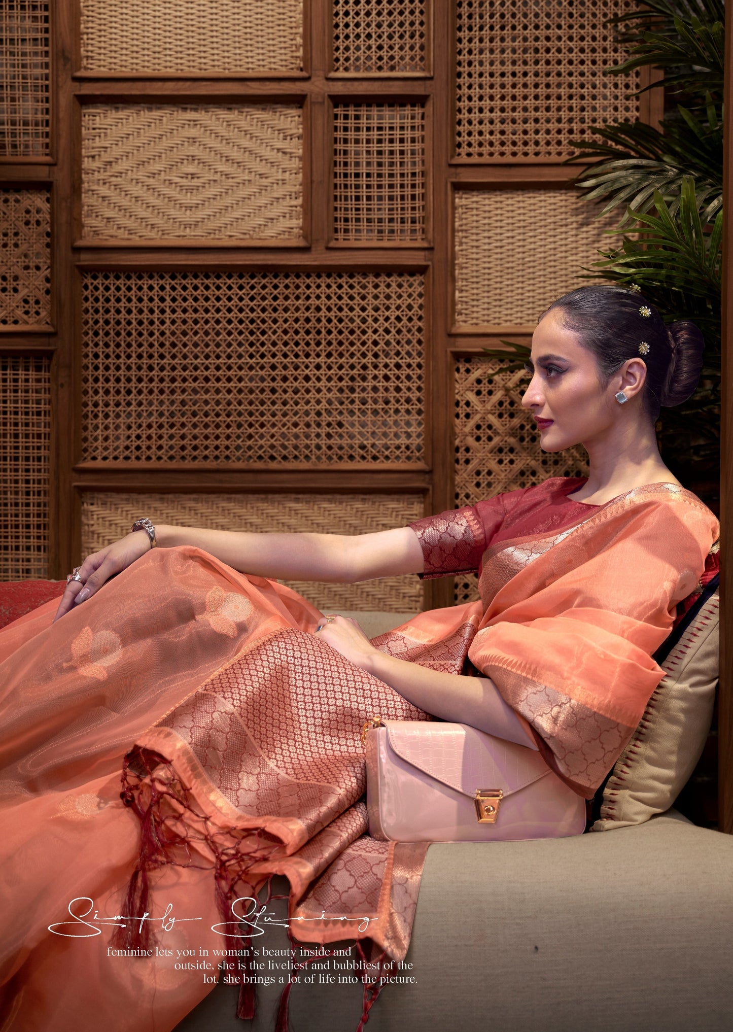 Pure Banarasi Organza Handloom Saree (Peach)