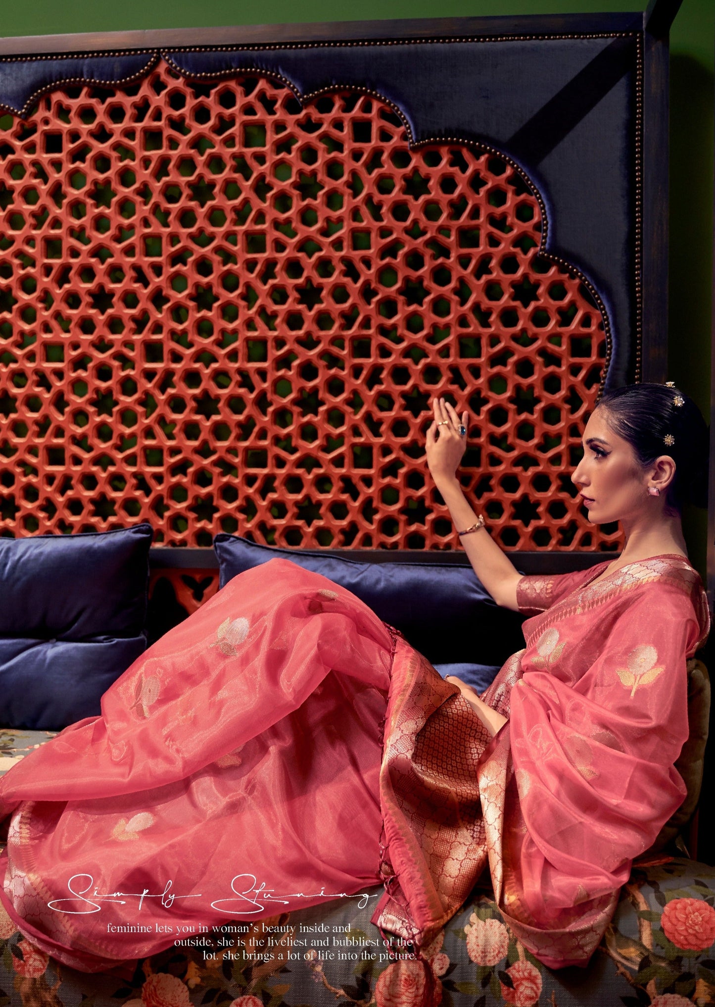 Pure Banarasi Organza Rose Pink Handloom Saree