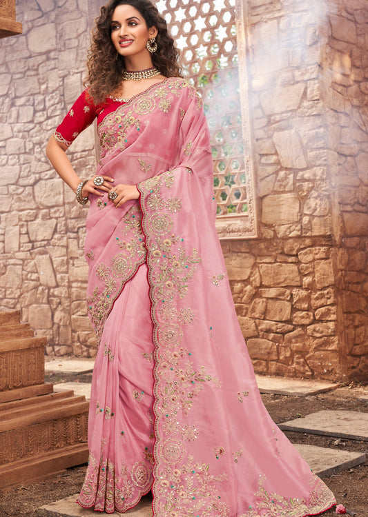 Soft Organza Blush Pink Designer Saree