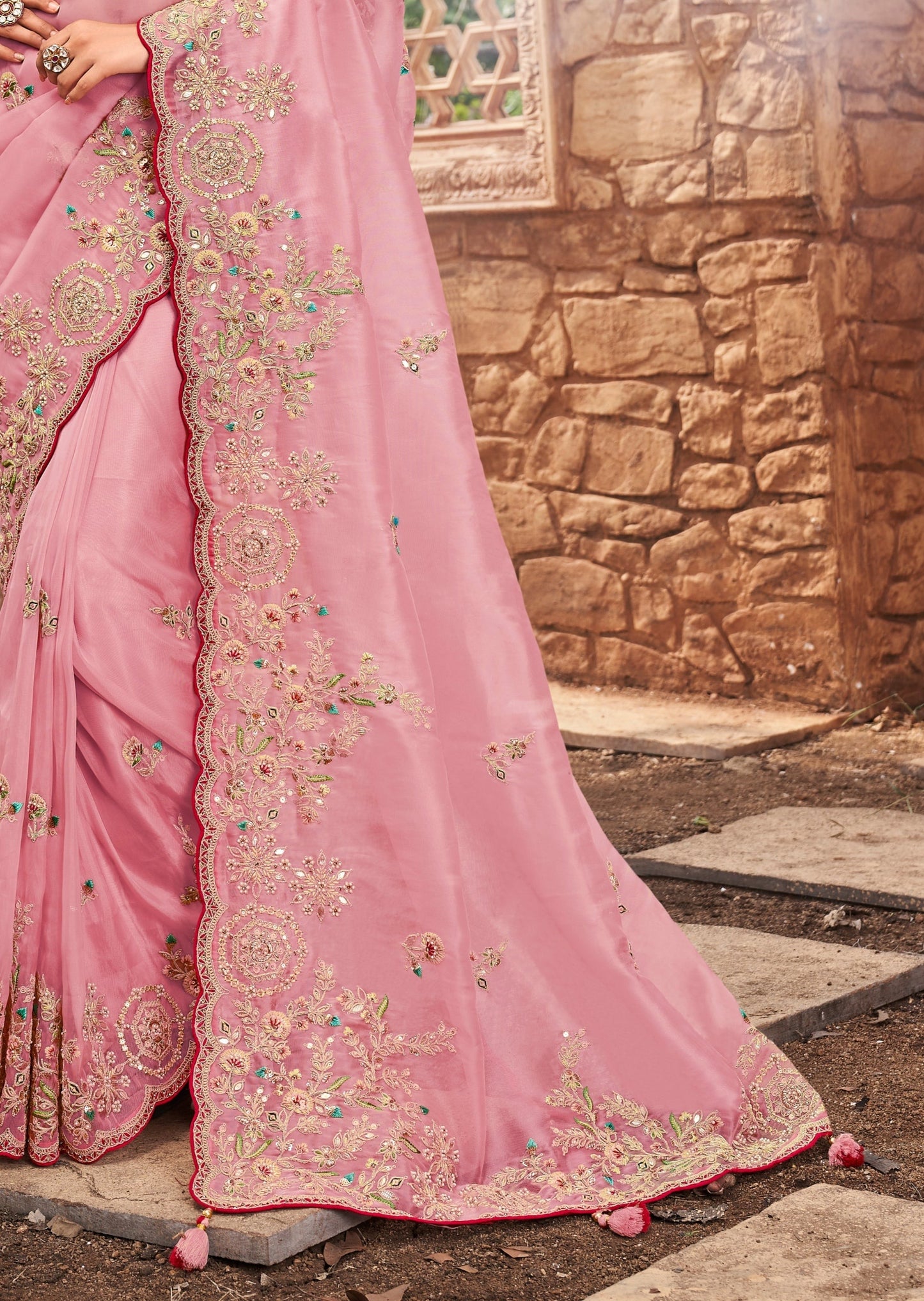 Soft Organza Blush Pink Designer Saree