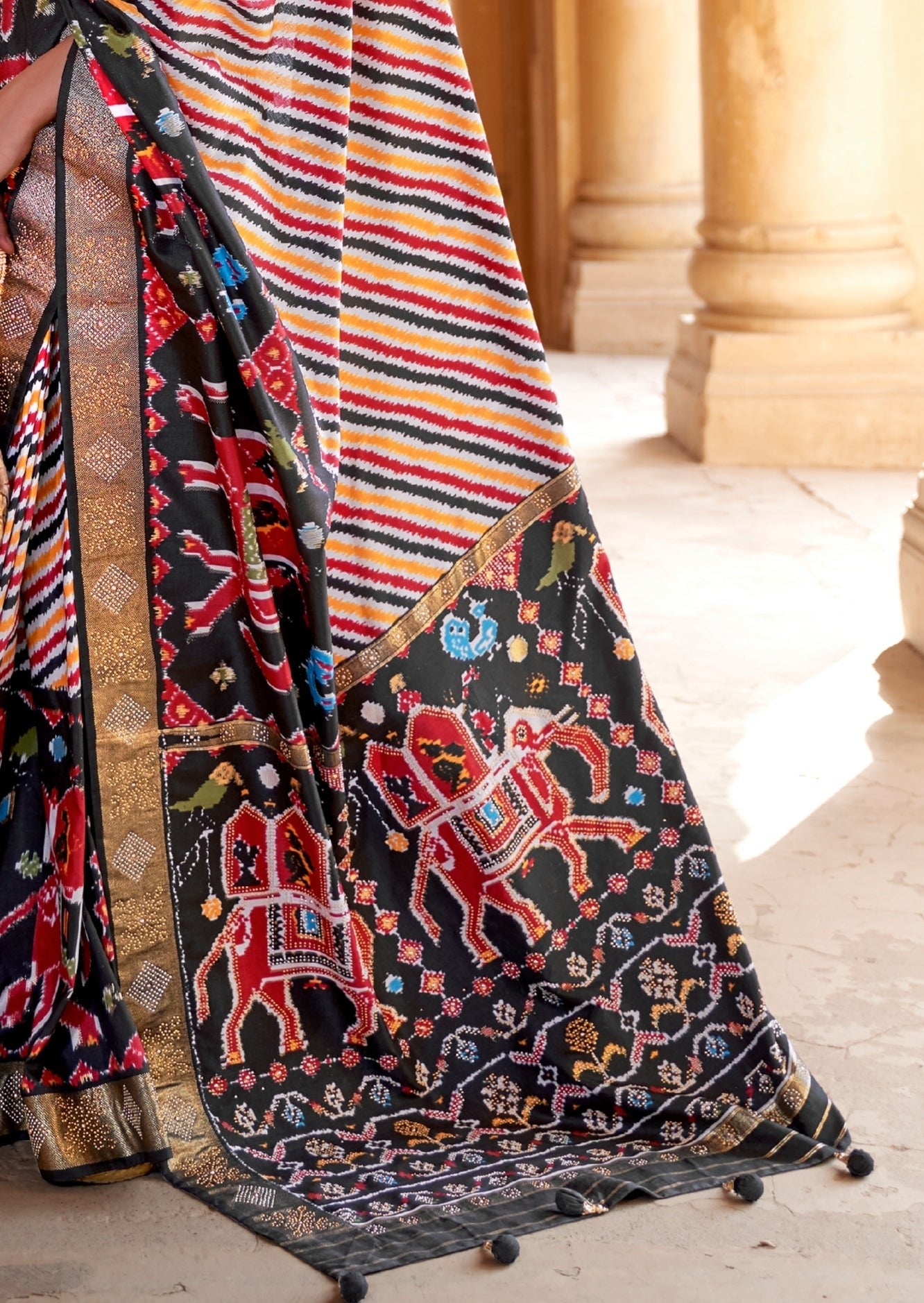 Bela Patan Patola Silk Black and White Saree