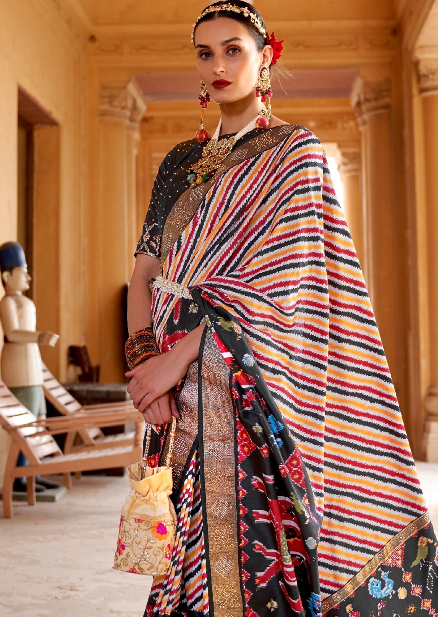 Bela Patan Patola Silk Black and White Saree
