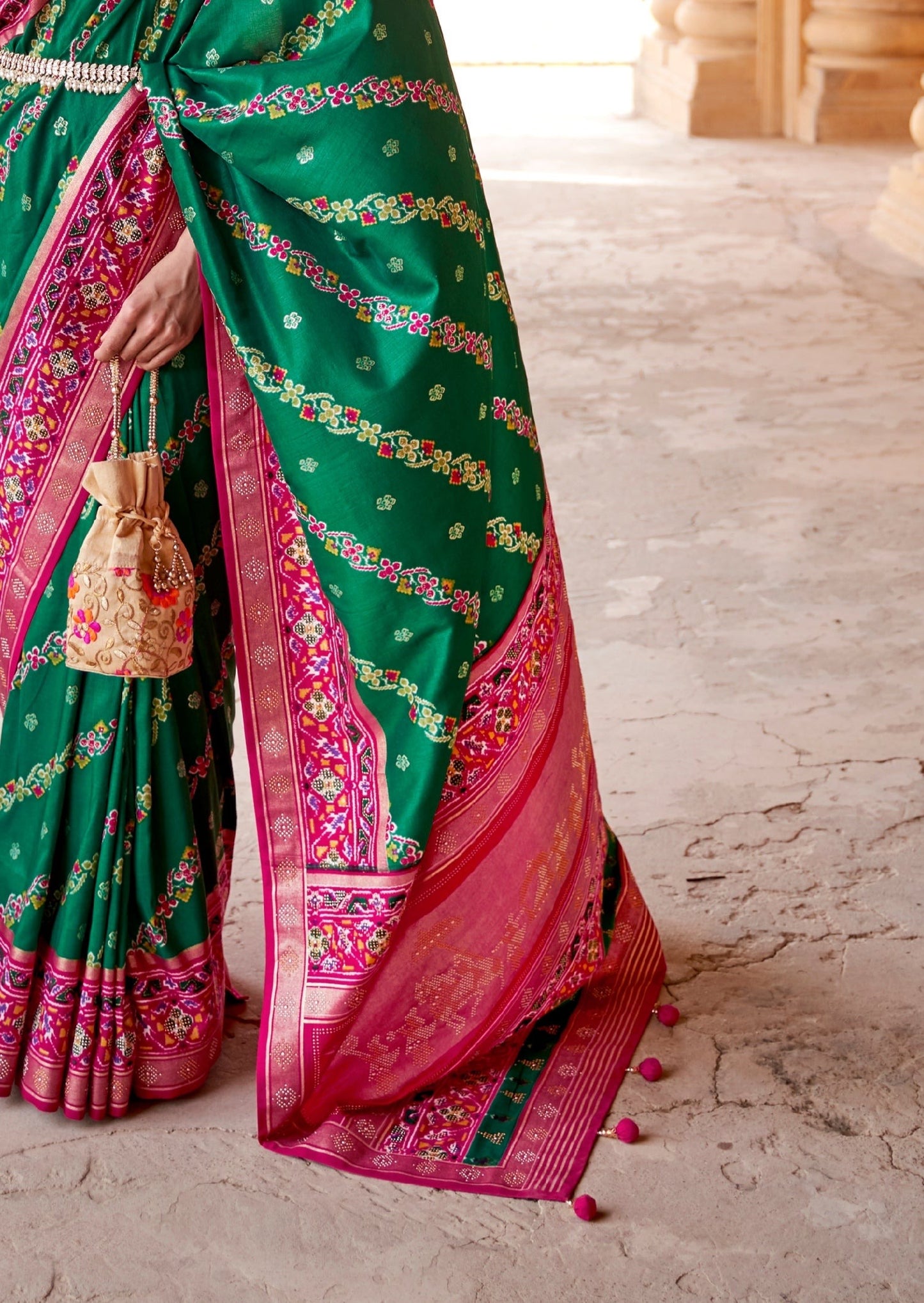 Bela Patan Patola Silk Green and Pink Saree