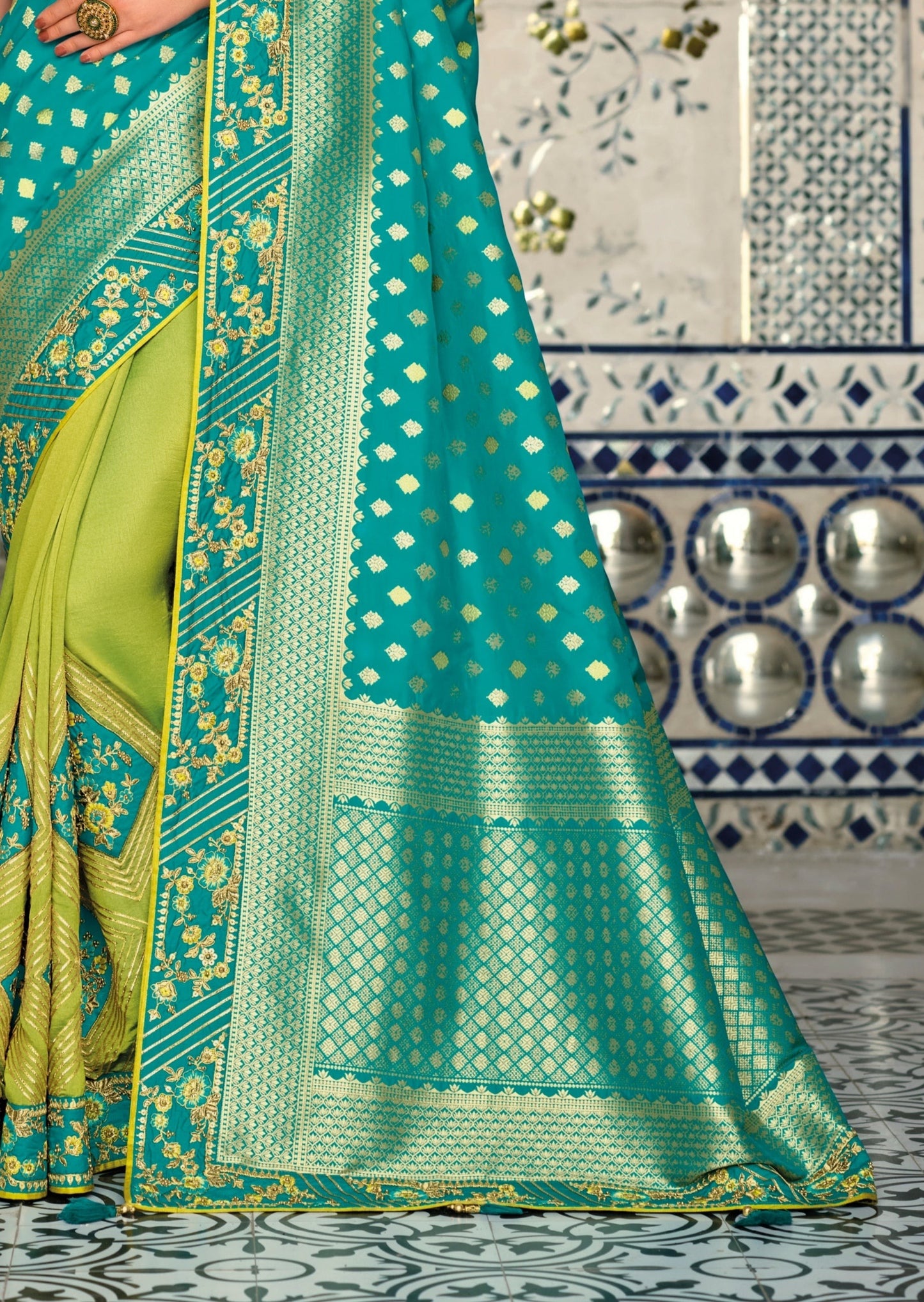 Navneeta Silk Blue and Green Bridal Saree