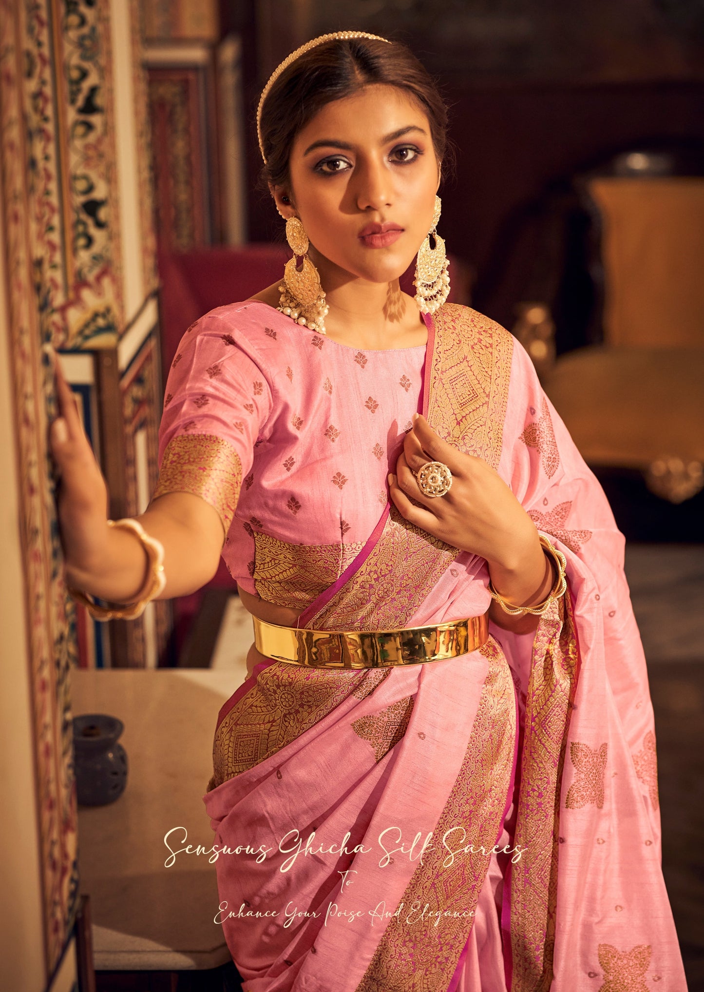 Soft Tussar Silk Pastel Pink Saree