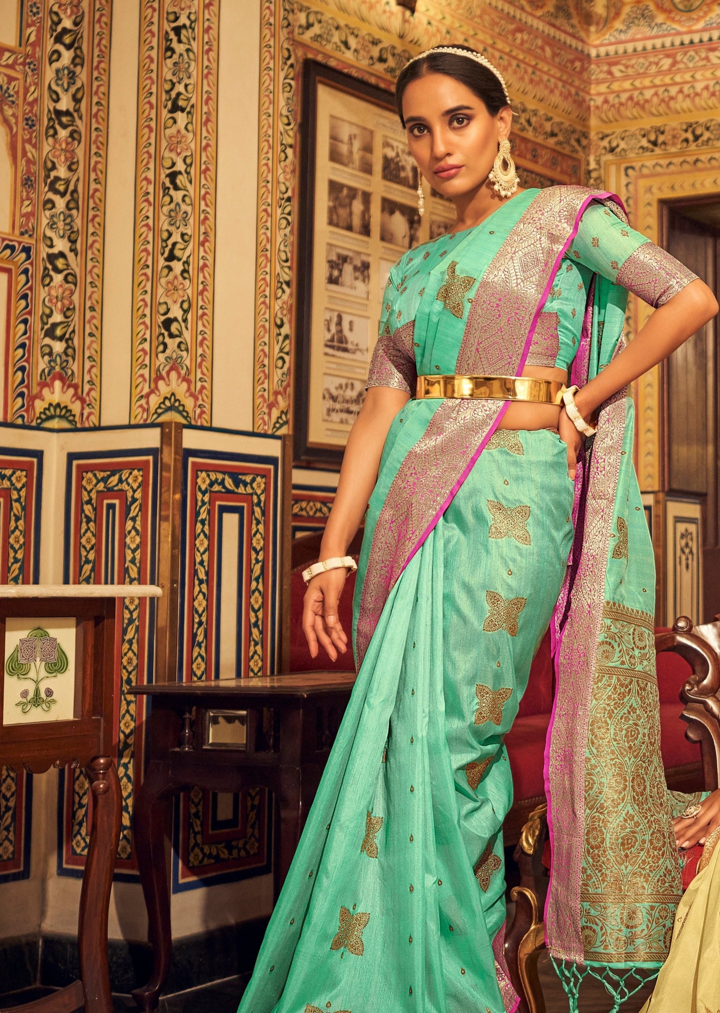 Soft Tussar Silk Sea Green Saree