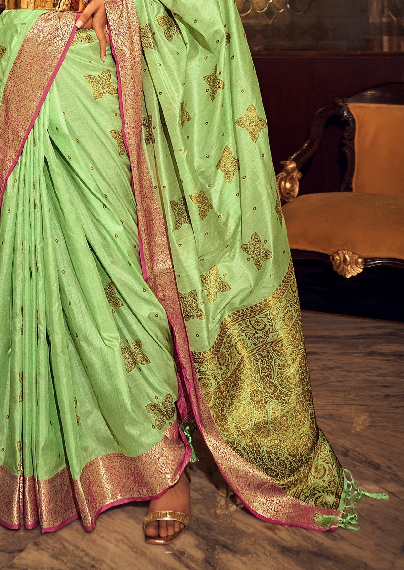 Soft Tussar Silk Lawn Green Saree
