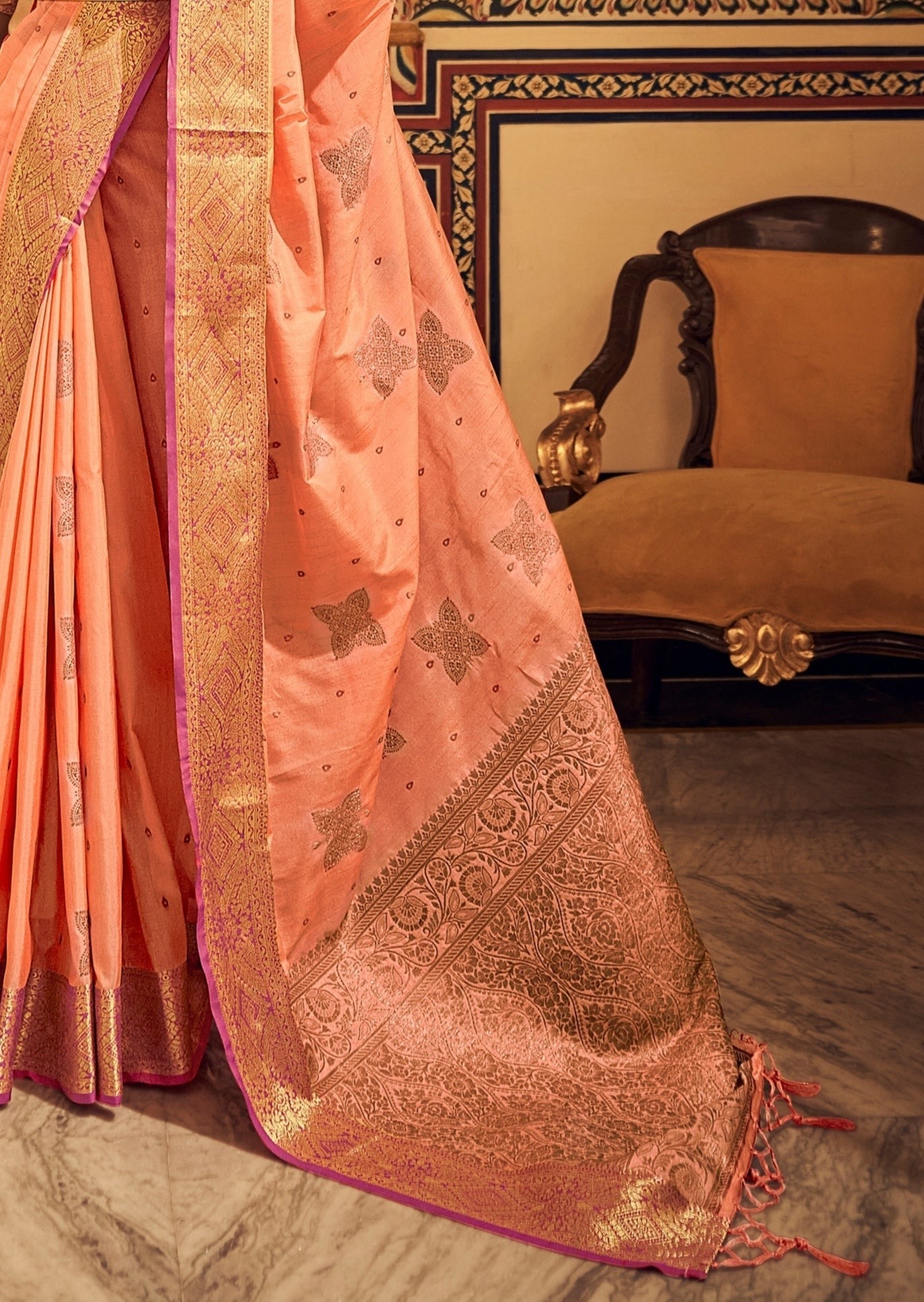 Soft Tussar Silk Peach Saree