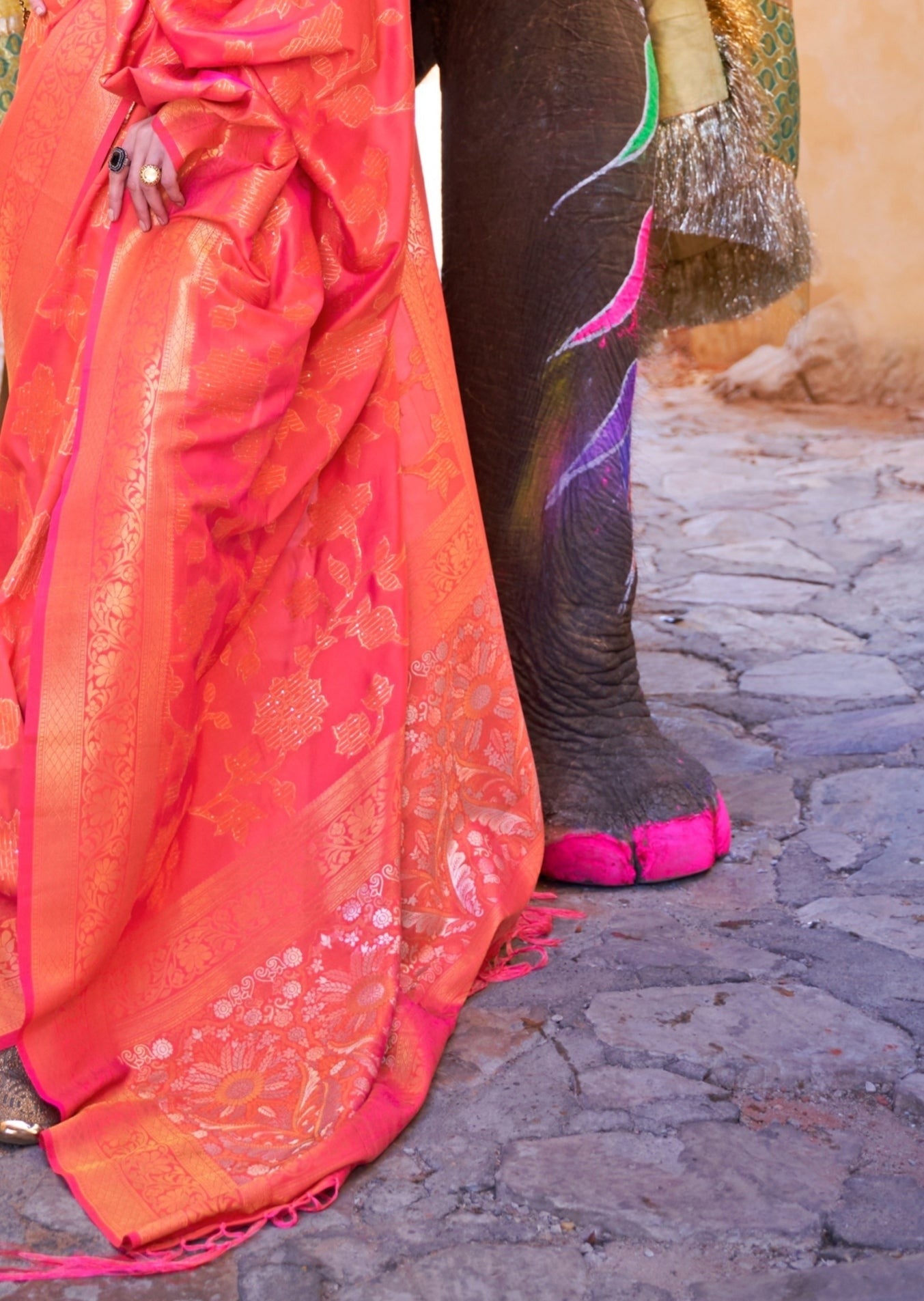 Soft Banarasi Silk Peachy Orange Saree