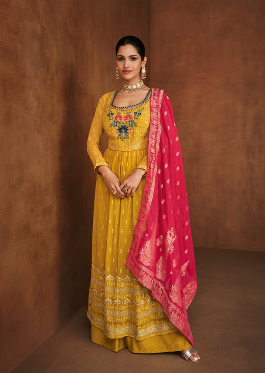 Georgette Yellow Anarkali Suit