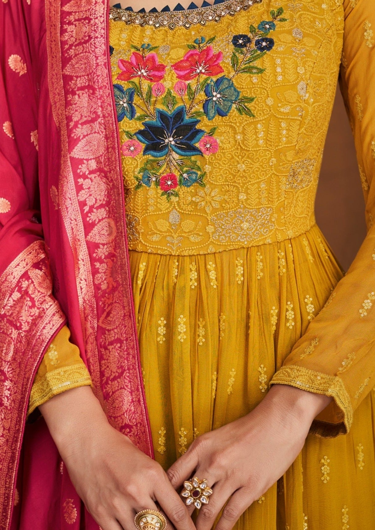 Georgette Yellow Anarkali Suit