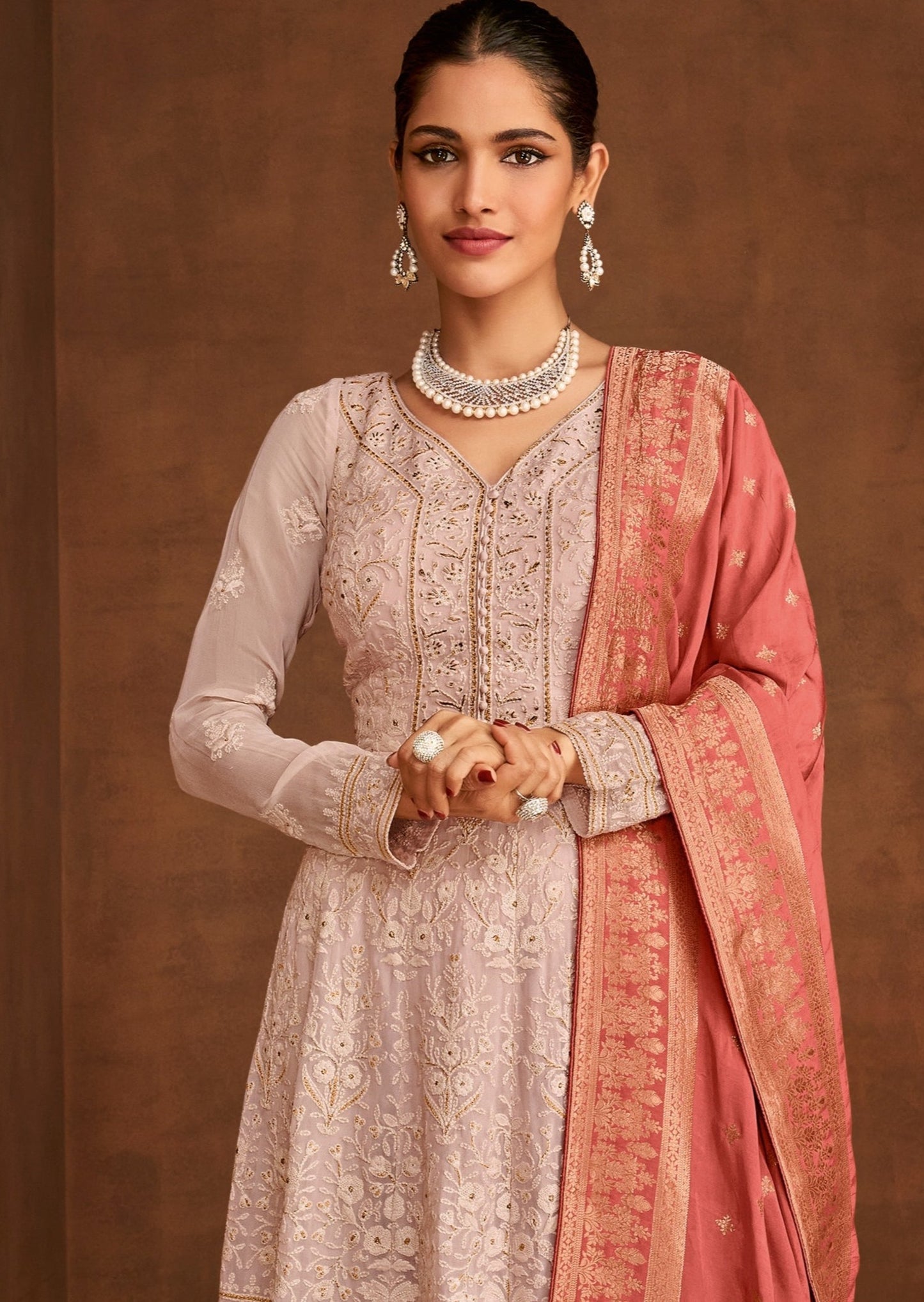Georgette Champagne Beige Anarkali Suit