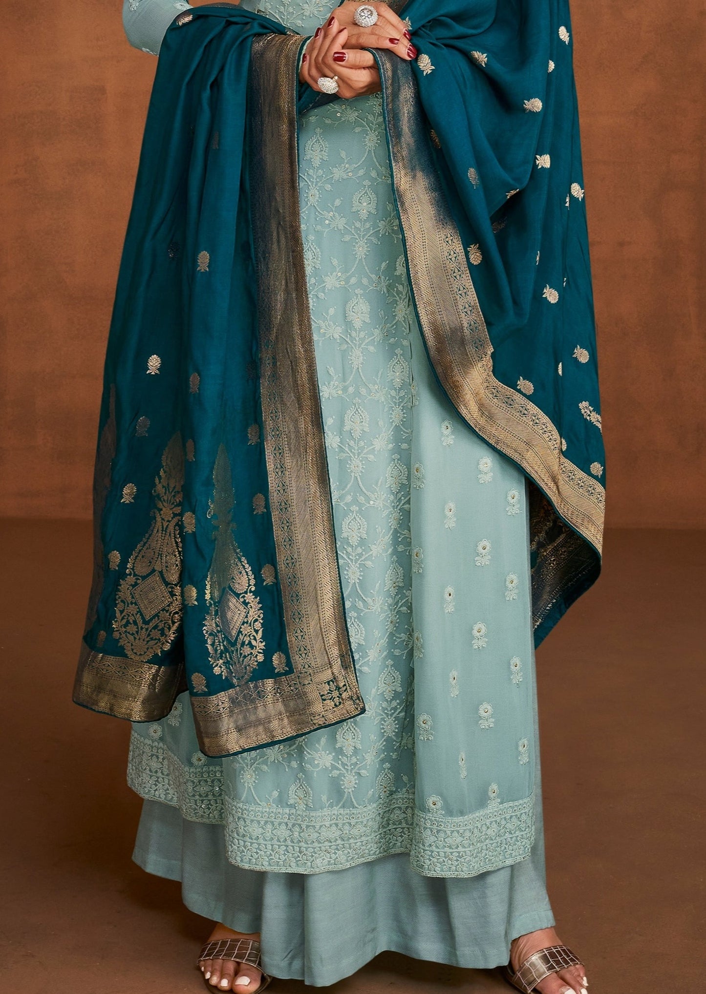 Ramani Georgette Stitched Sky Blue Suit