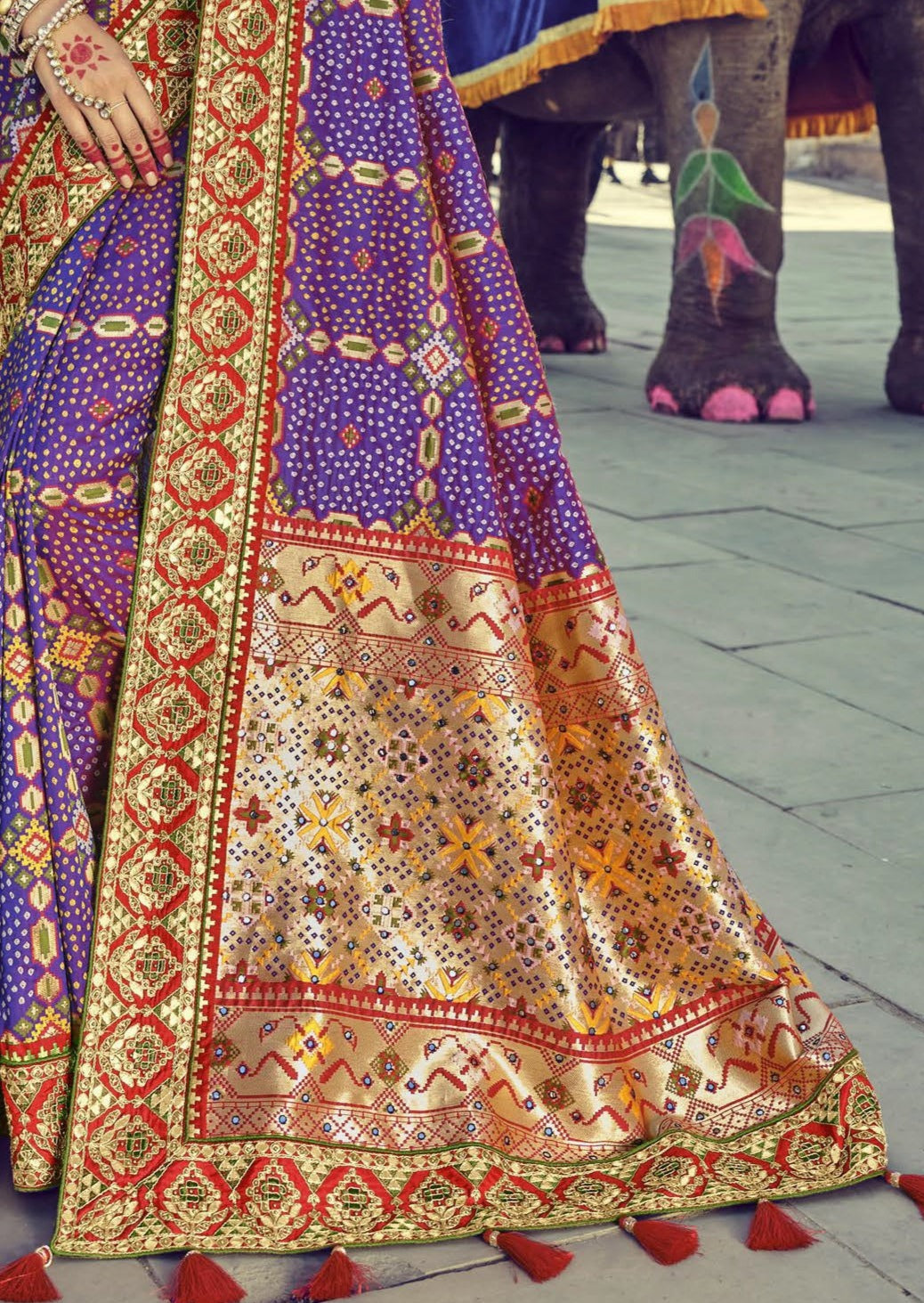Bandhej Patola Banarasi Silk Violet Purple Bridal Saree