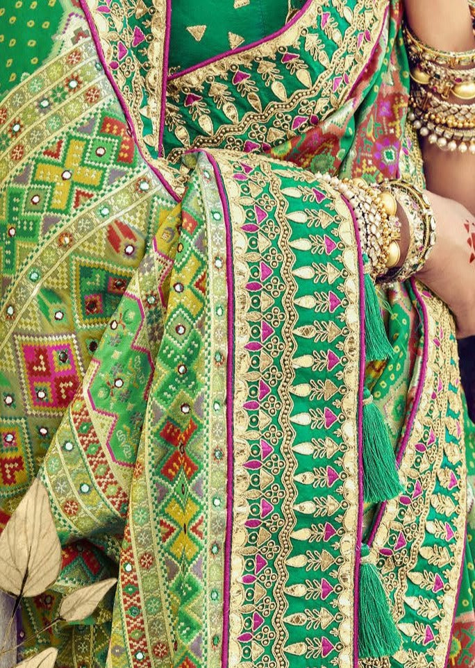 Banarasi Patola Silk Emerald Green Bridal Saree