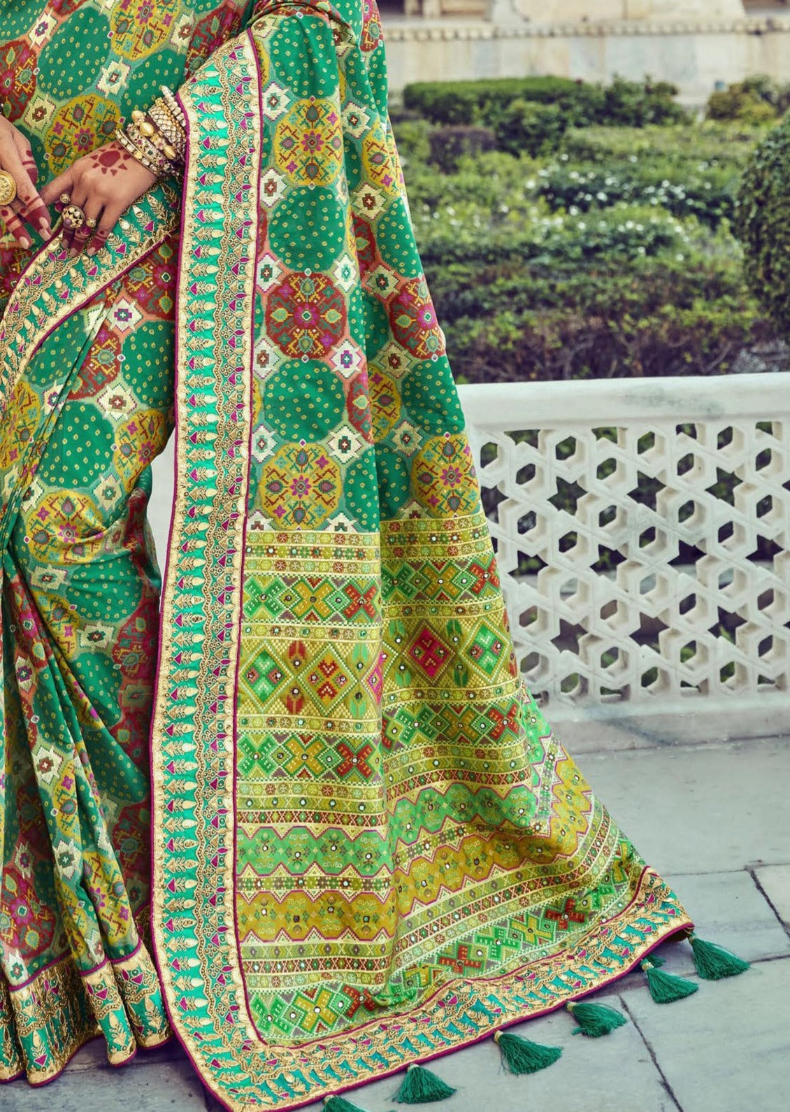 Banarasi Patola Silk Emerald Green Bridal Saree
