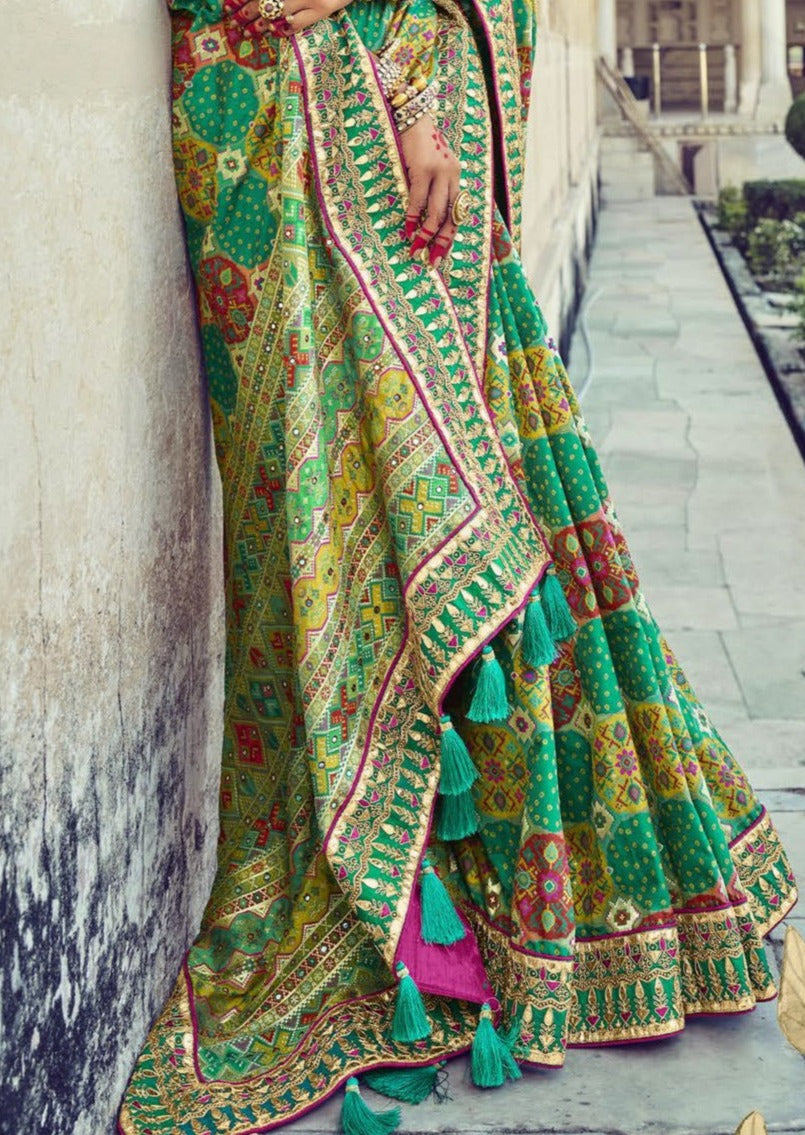 Banarasi Patola Silk Emerald Green Bridal Saree