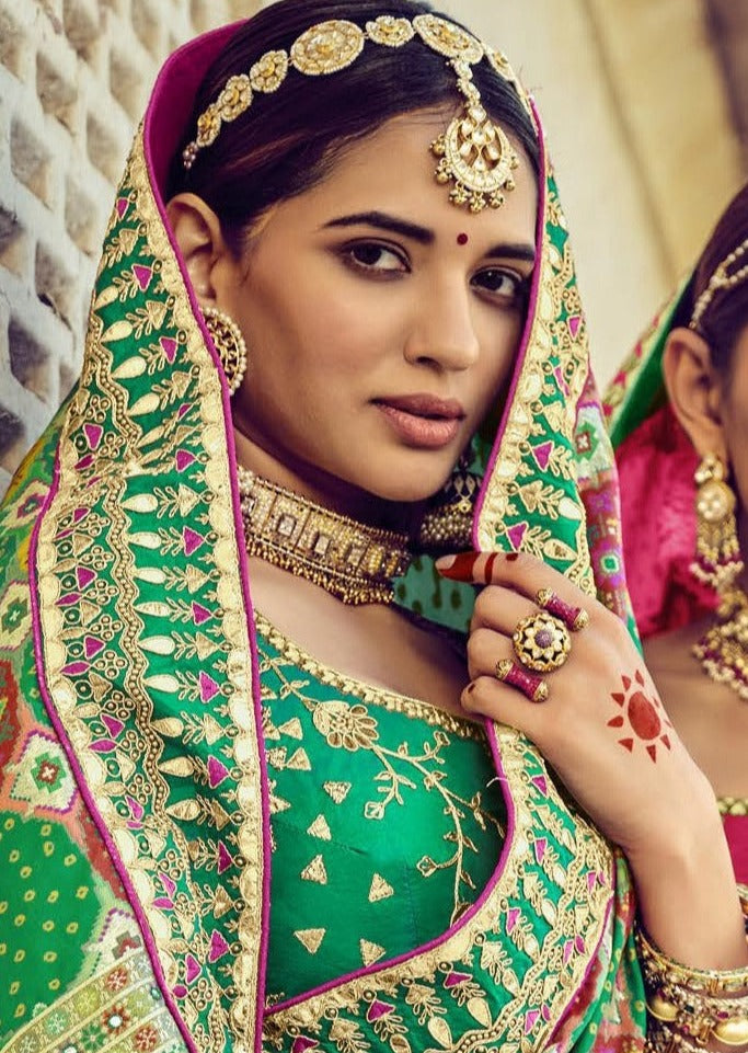 Banarasi Patola Silk Emerald Green Bridal Saree