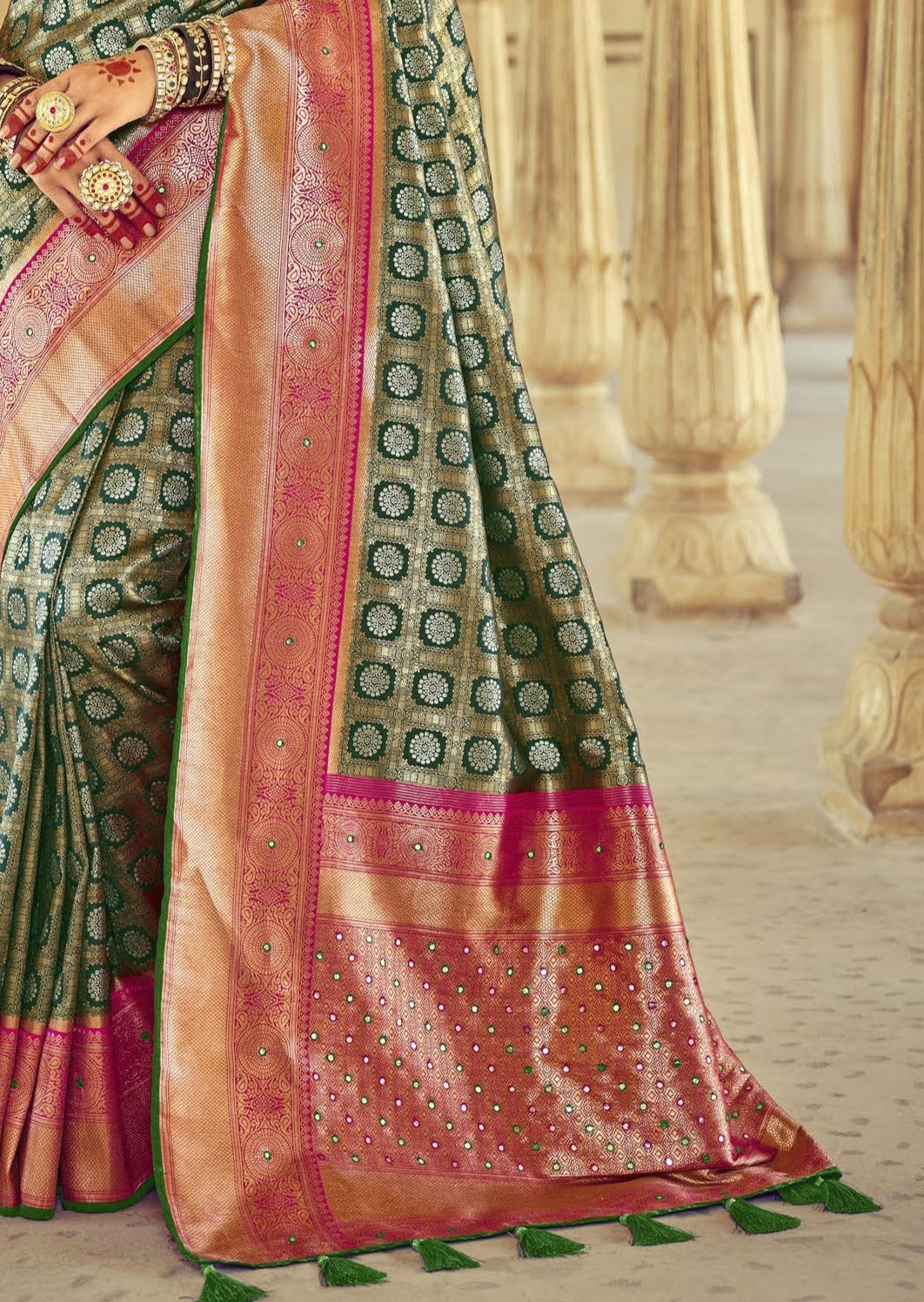 Banarasi Patola Silk Dark Green Bridal Saree