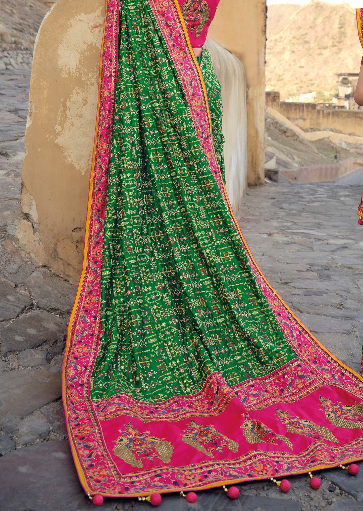 Banarasi Silk Kutchi Green Saree