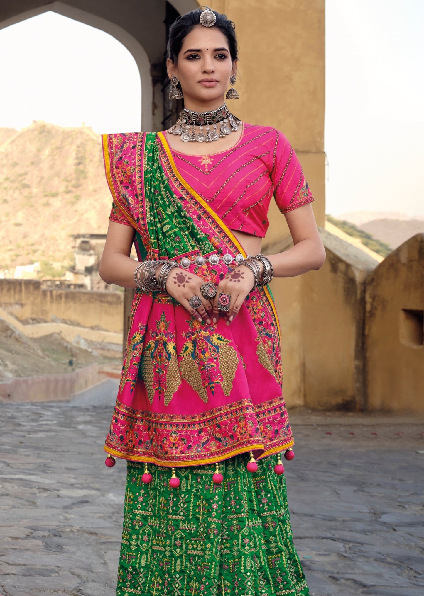 Banarasi Silk Kutchi Green Saree