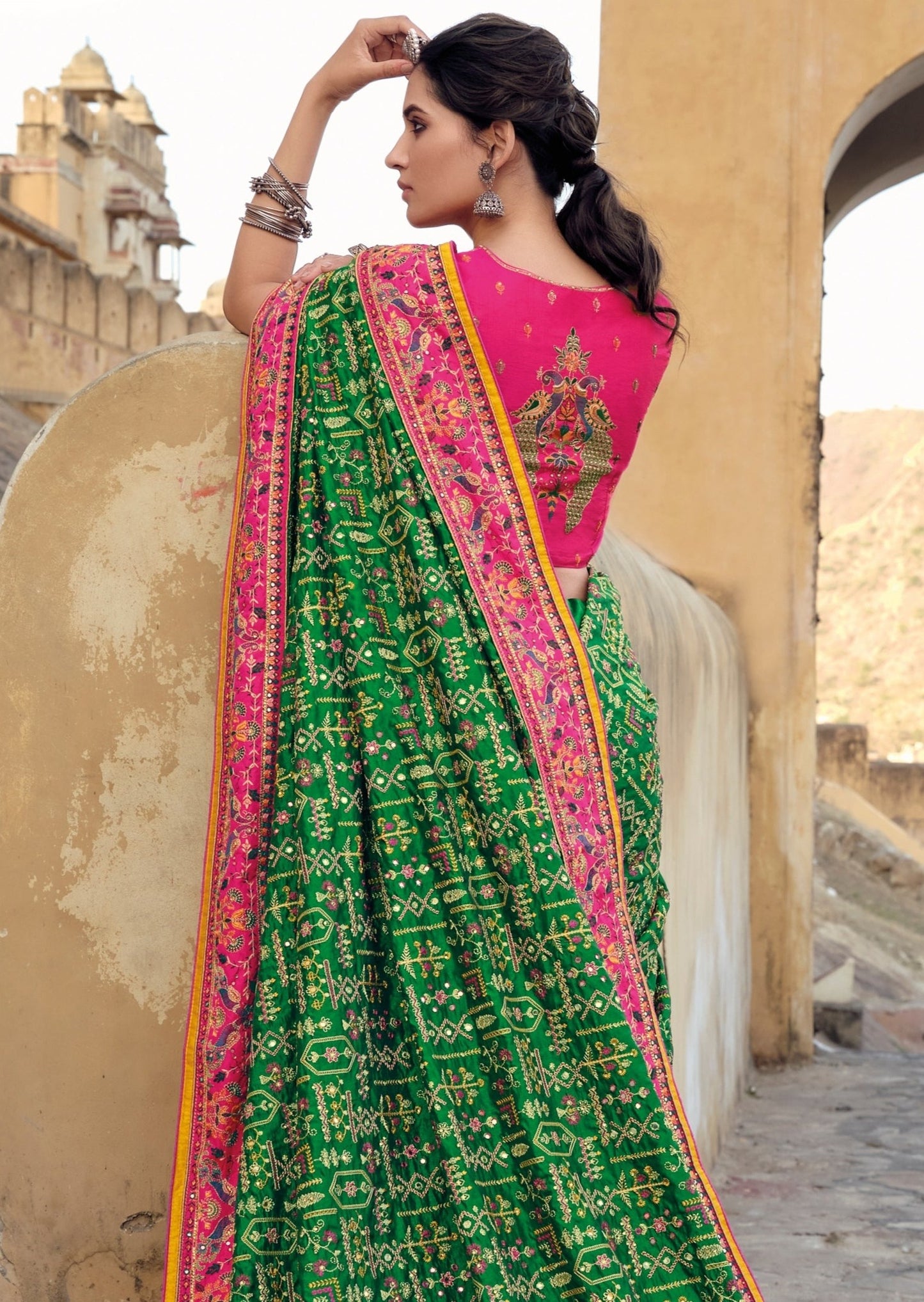 Banarasi Silk Kutchi Green Saree
