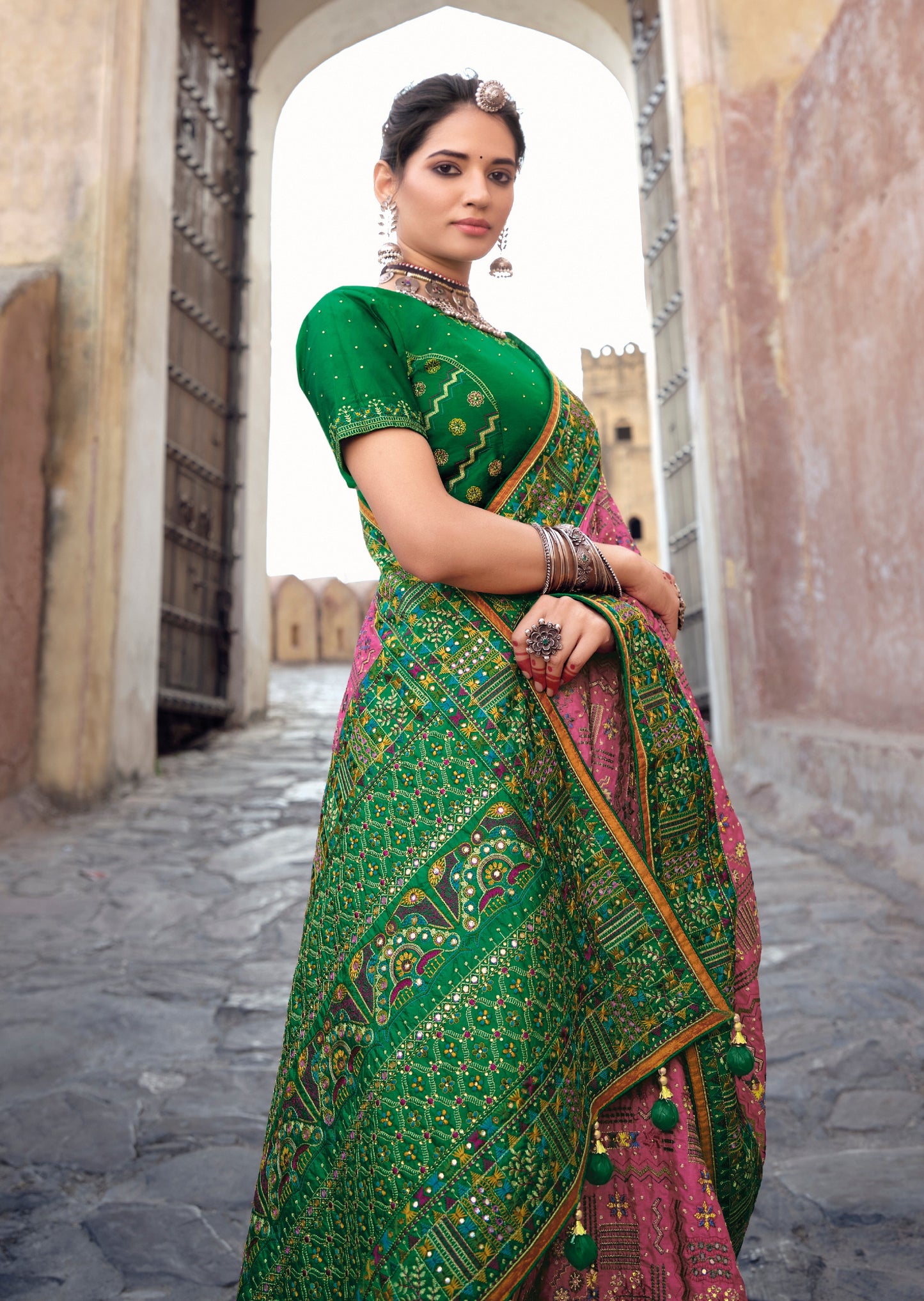 Banarasi Silk Kutchi Pink Saree