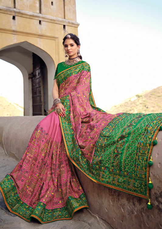 Banarasi Silk Kutchi Pink Saree