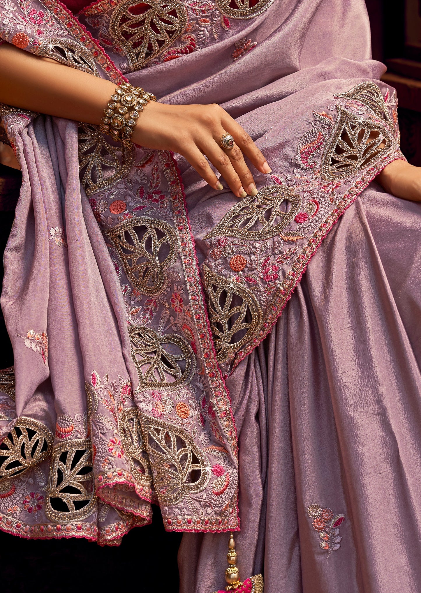 Pure Organza Embroidered Purple Saree