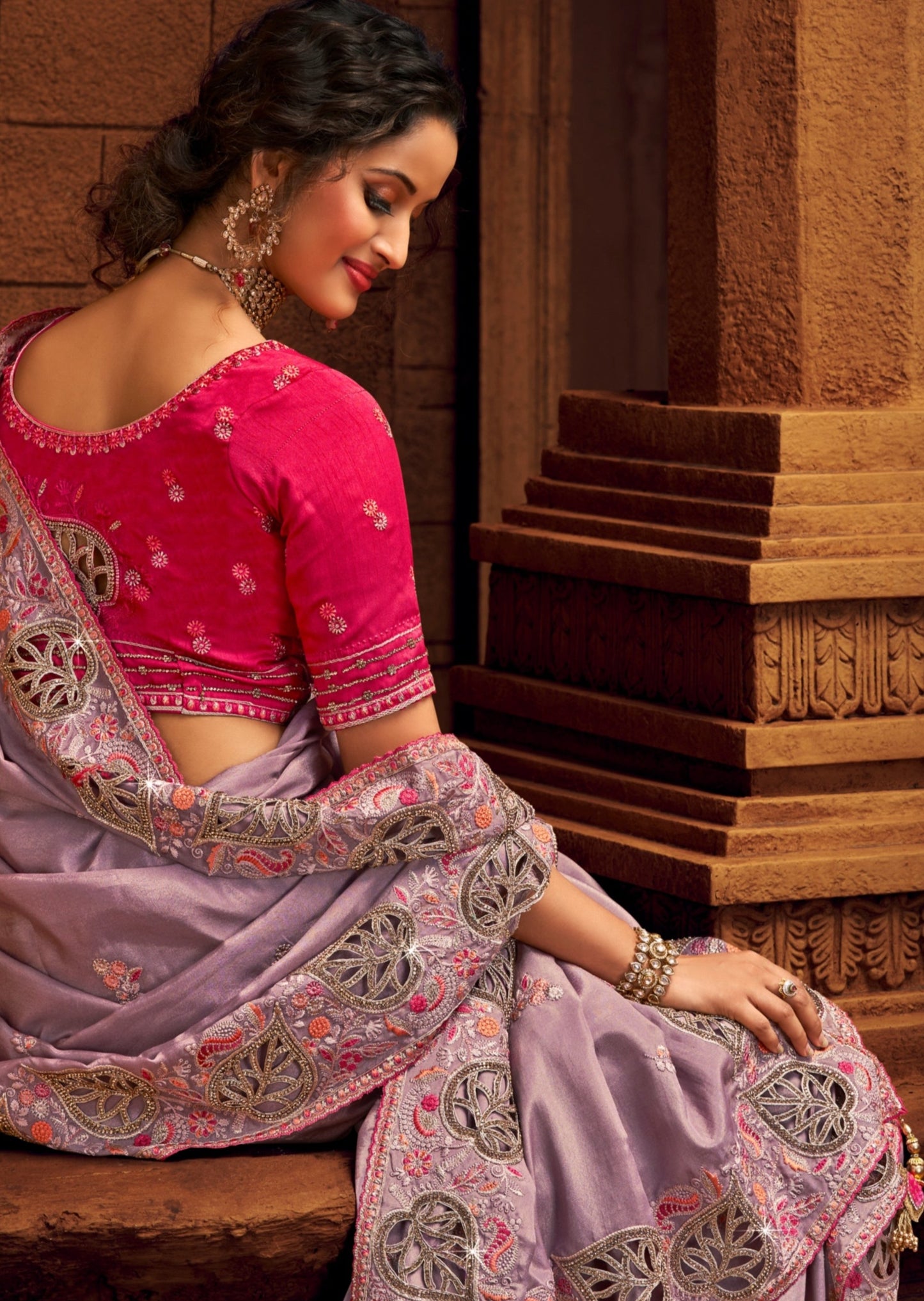 Pure Organza Embroidered Purple Saree