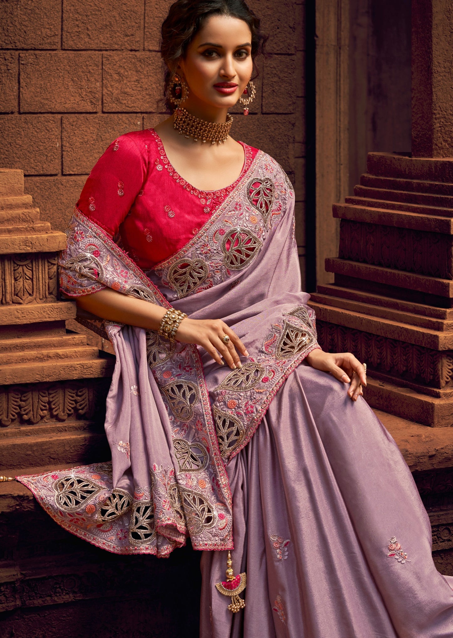 Pure Organza Embroidered Purple Saree