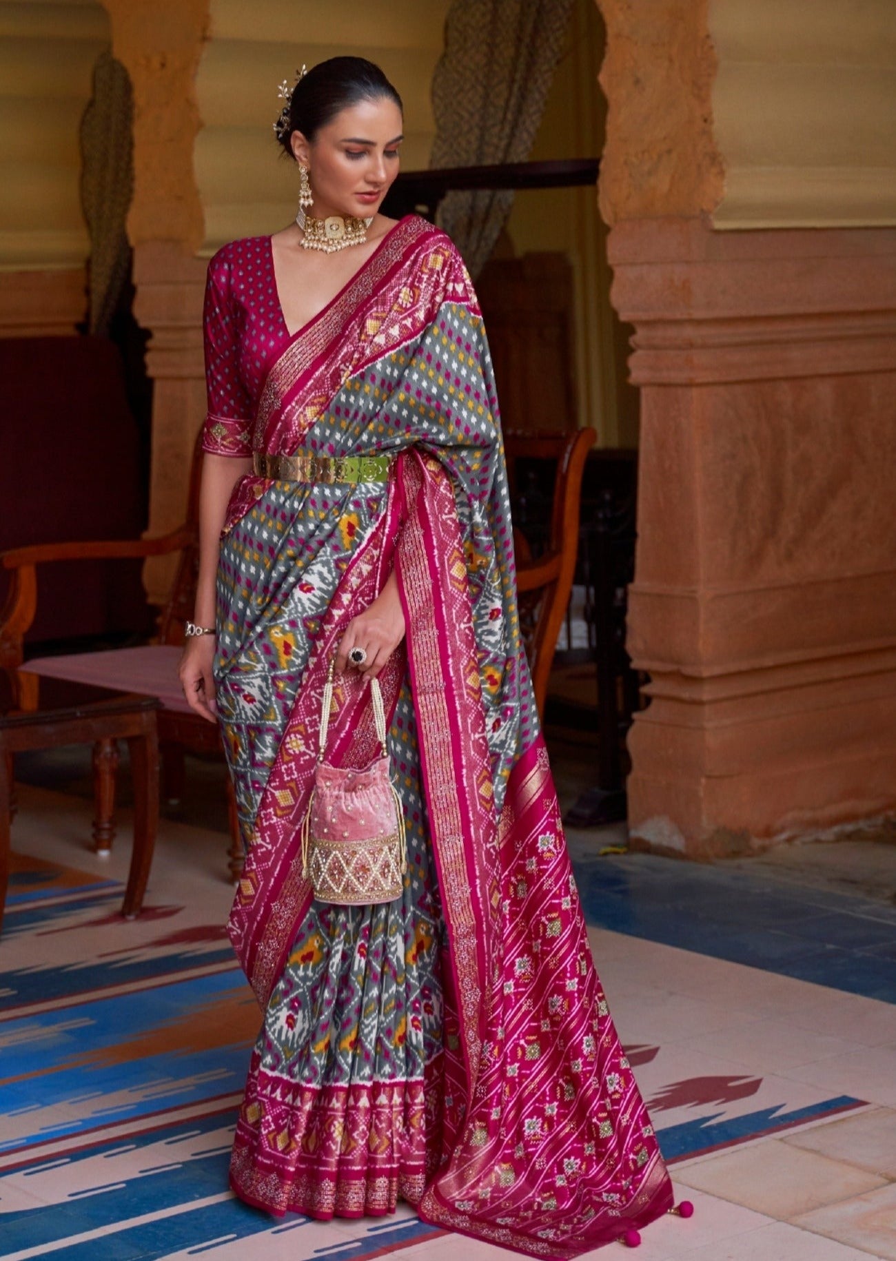 Patan Patola Silk Grey Saree