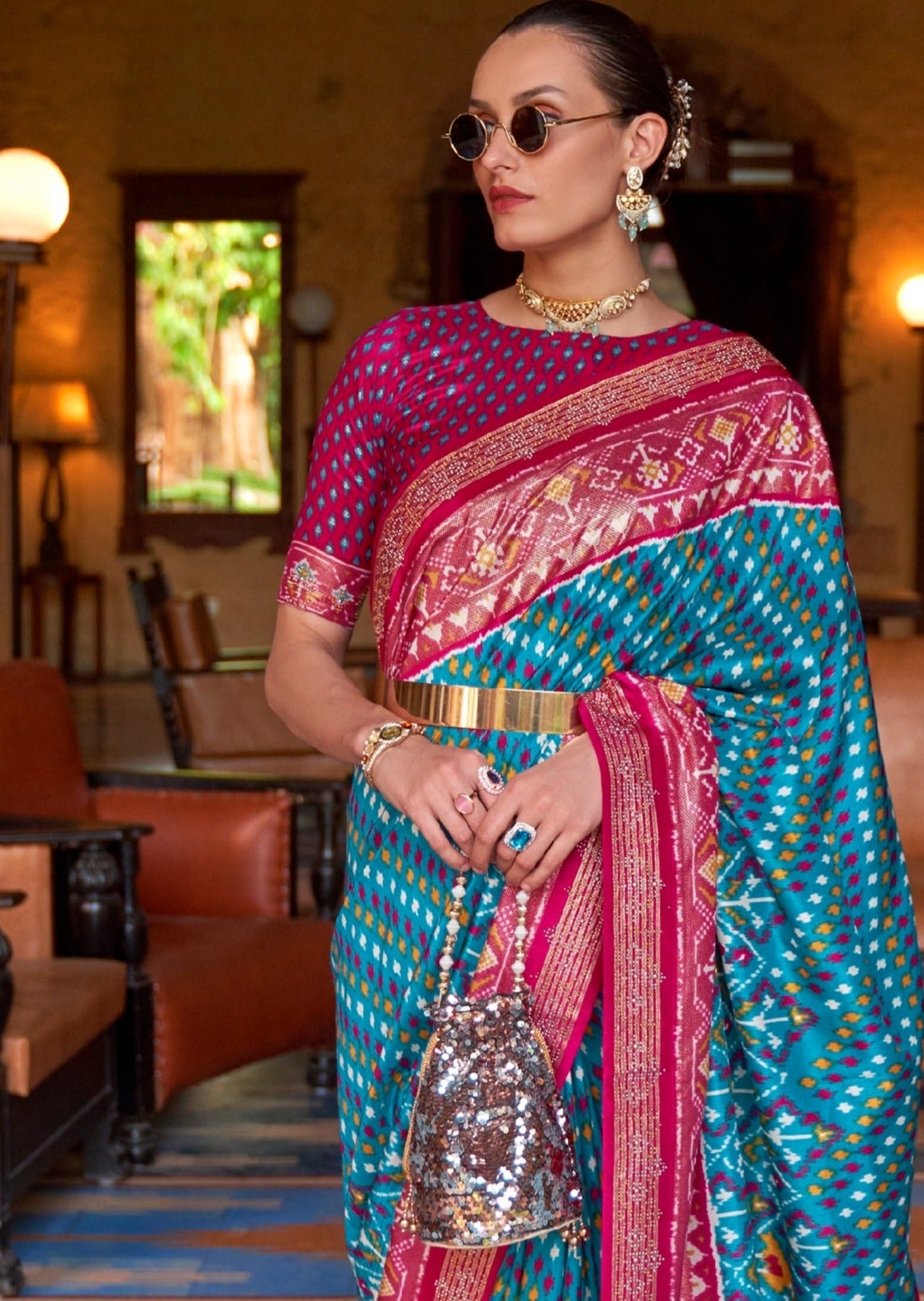 Patan Patola Silk Blue Ikkat Saree