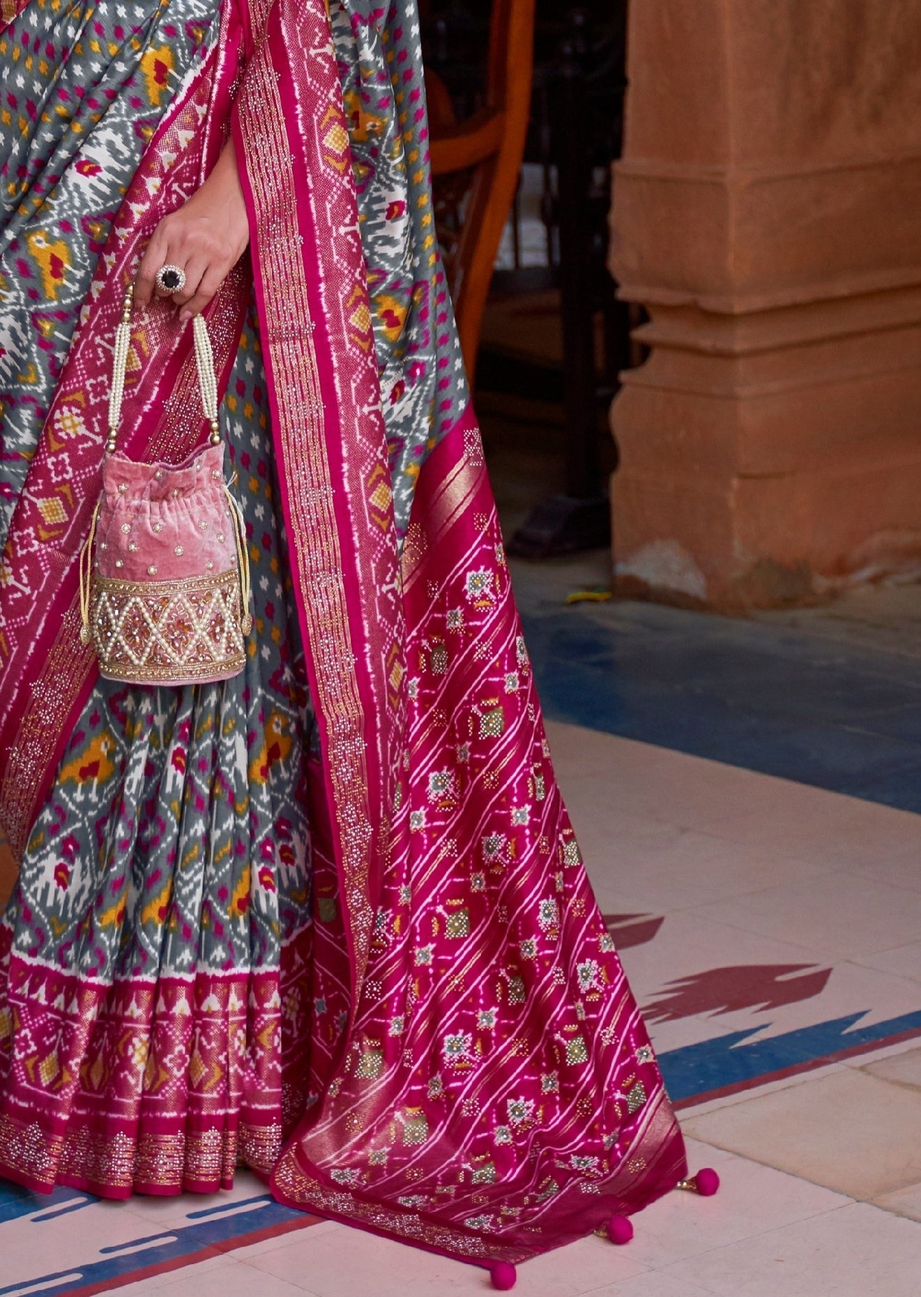 Patan Patola Silk Grey Saree
