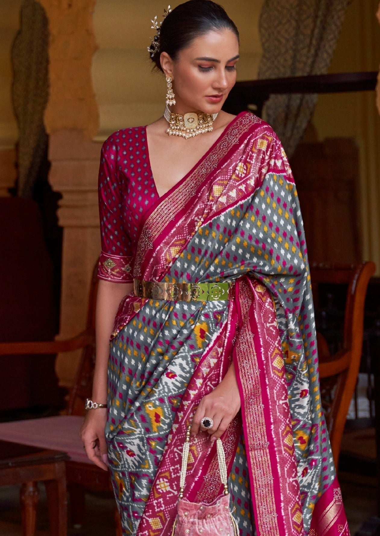 Patan Patola Silk Grey Saree
